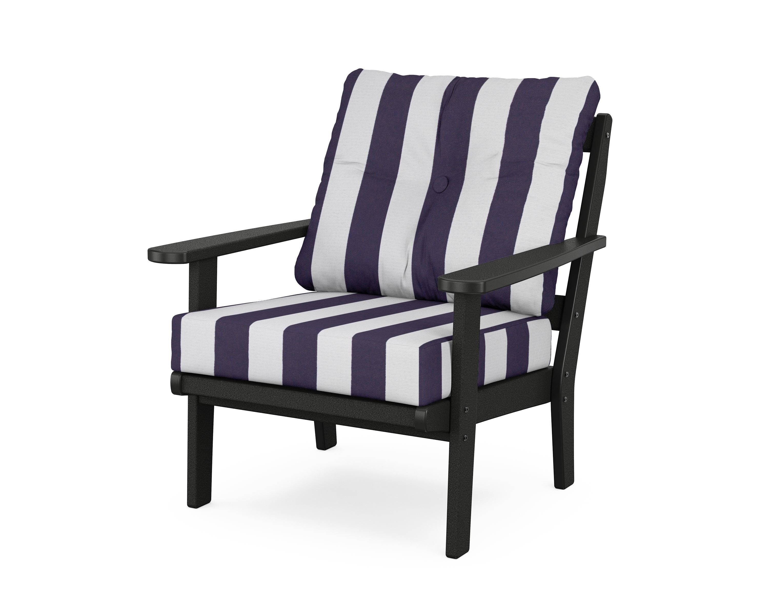 POLYWOOD® Mission Deep Seating Chair in Black / Cabana Stripe Navy