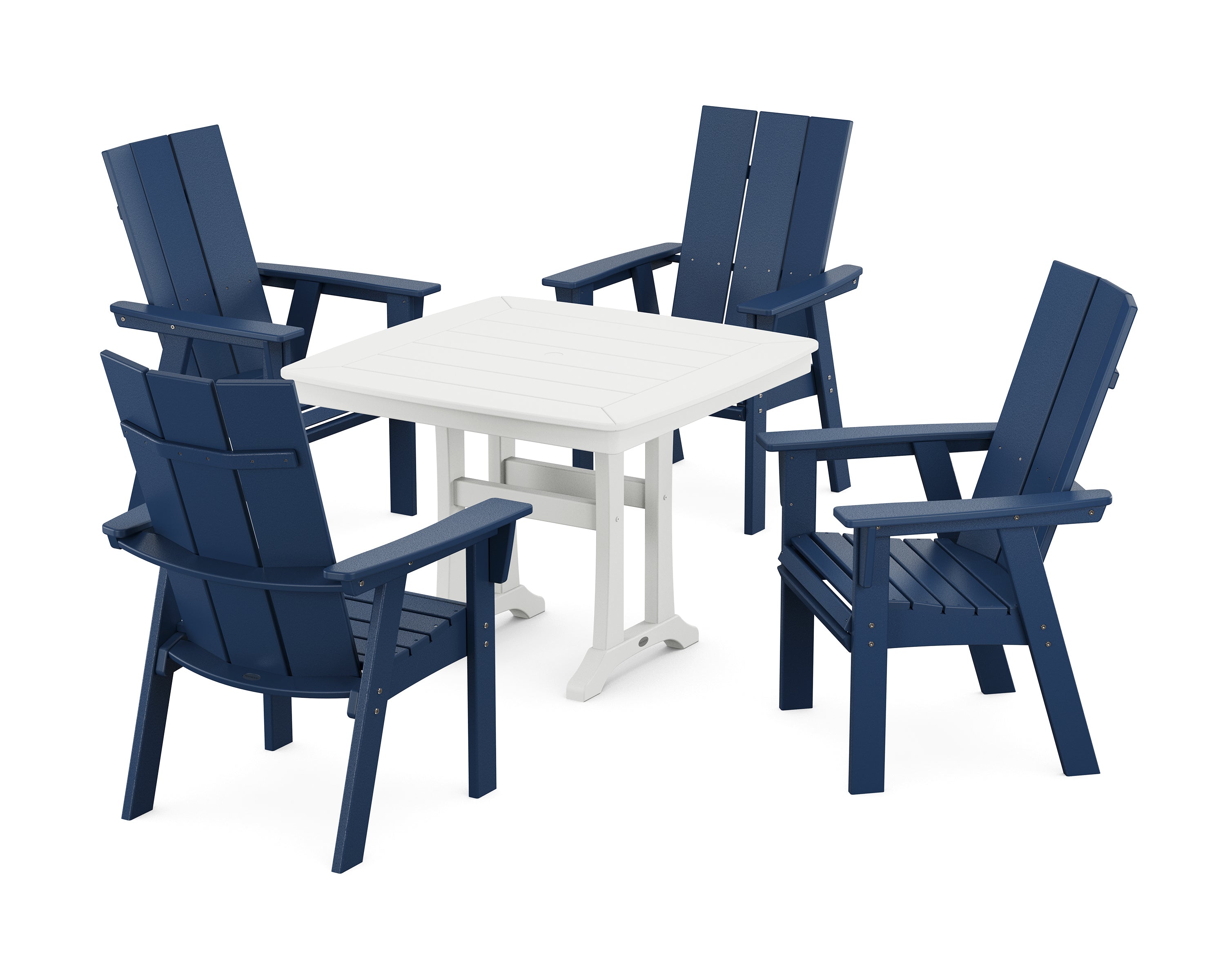 POLYWOOD® Modern Adirondack 5-Piece Dining Set with Trestle Legs in Navy / White