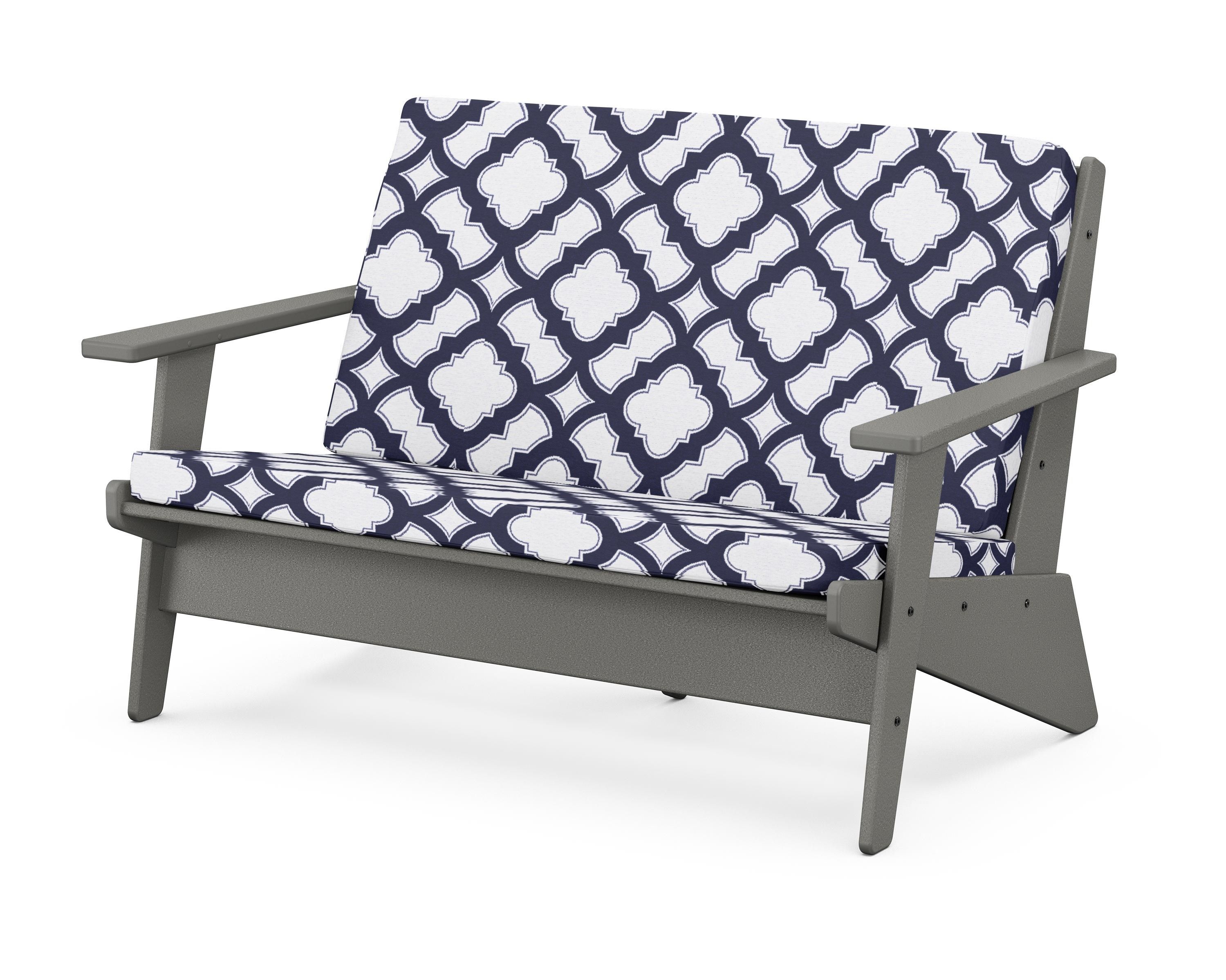 POLYWOOD® Riviera Modern Lounge Loveseat in Slate Grey / Trellis Navy