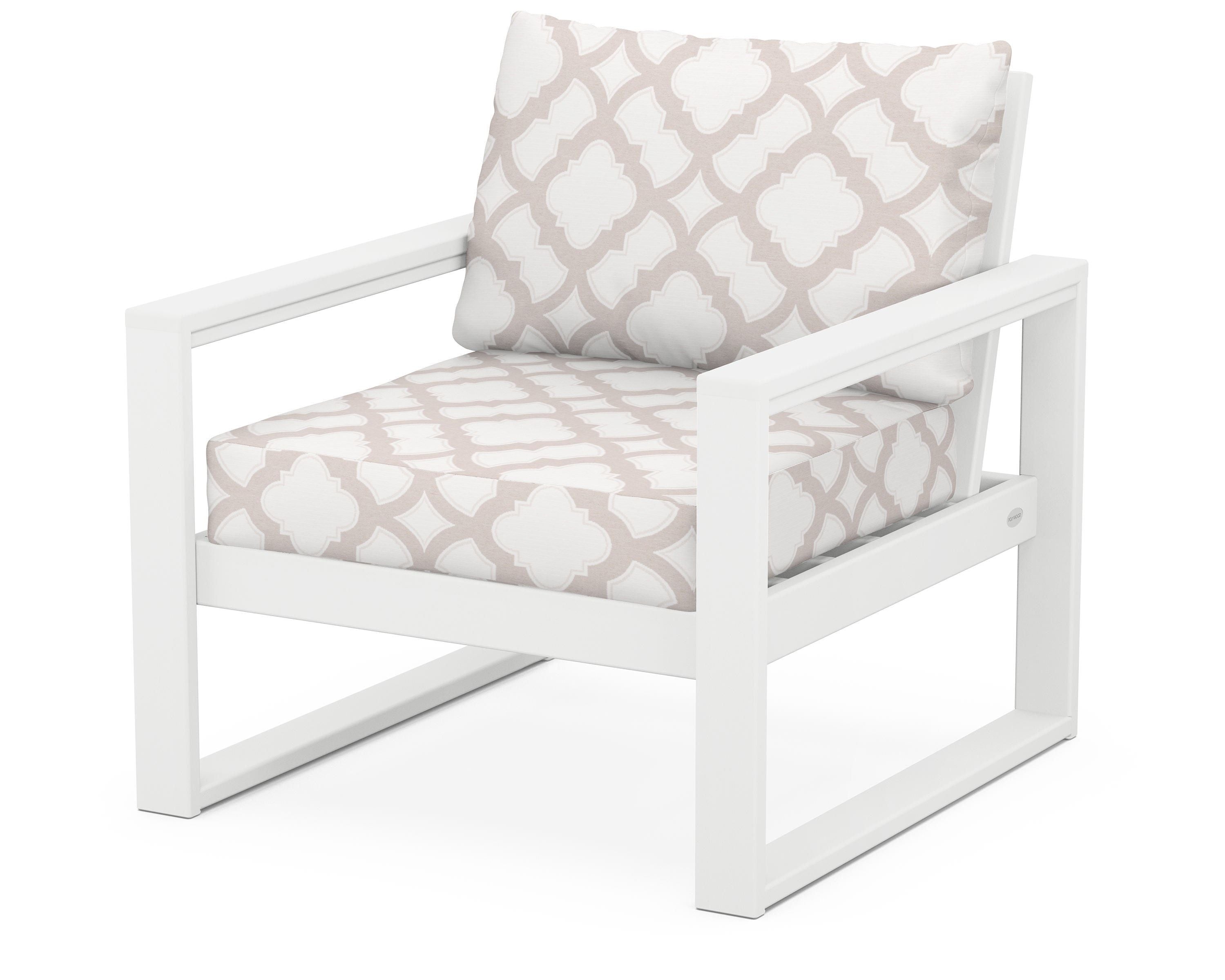 POLYWOOD® EDGE Club Chair in White / Trellis Dune Burlap