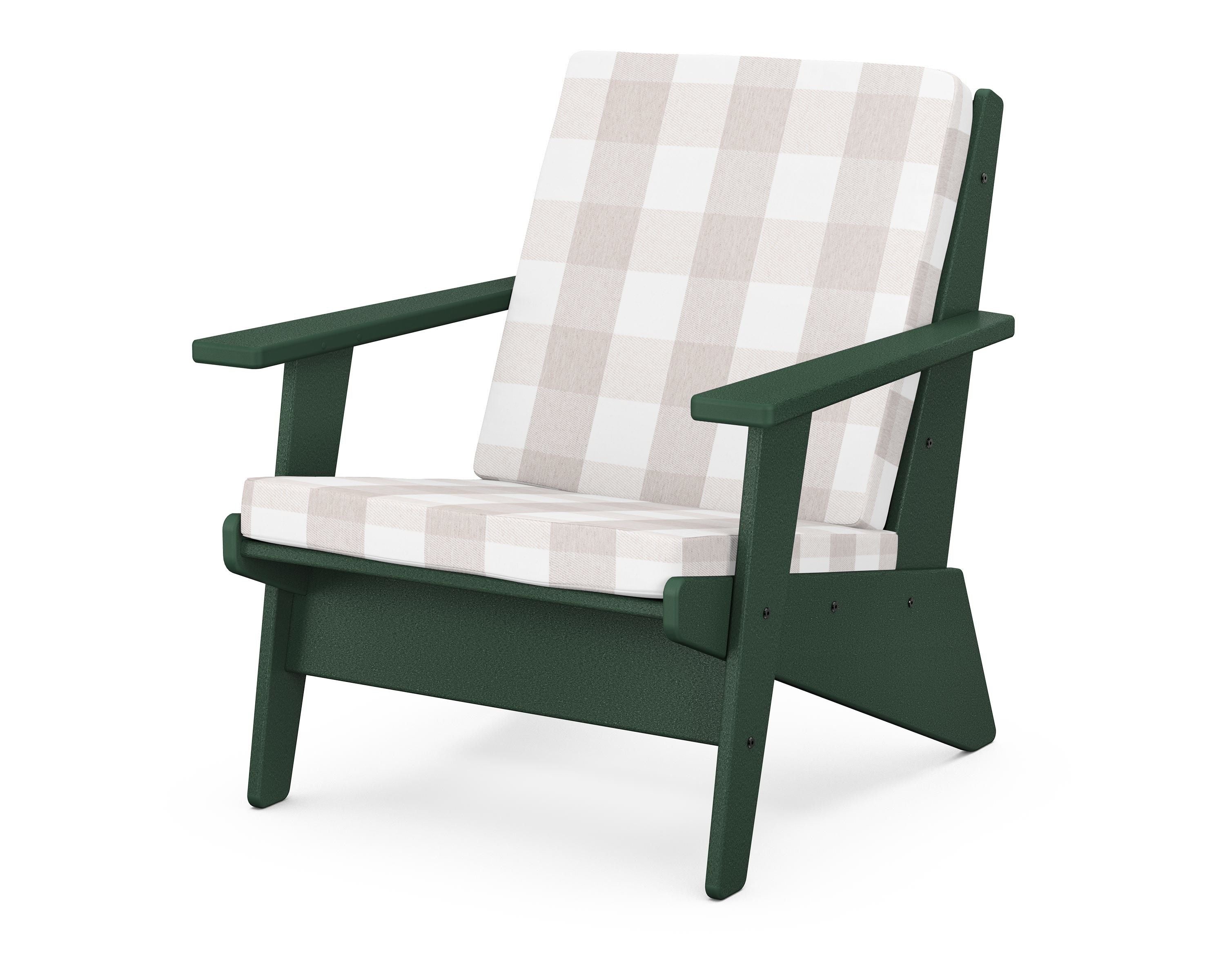 POLYWOOD® Riviera Modern Lounge Chair in Green / Buffalo Plaid Dune Burlap