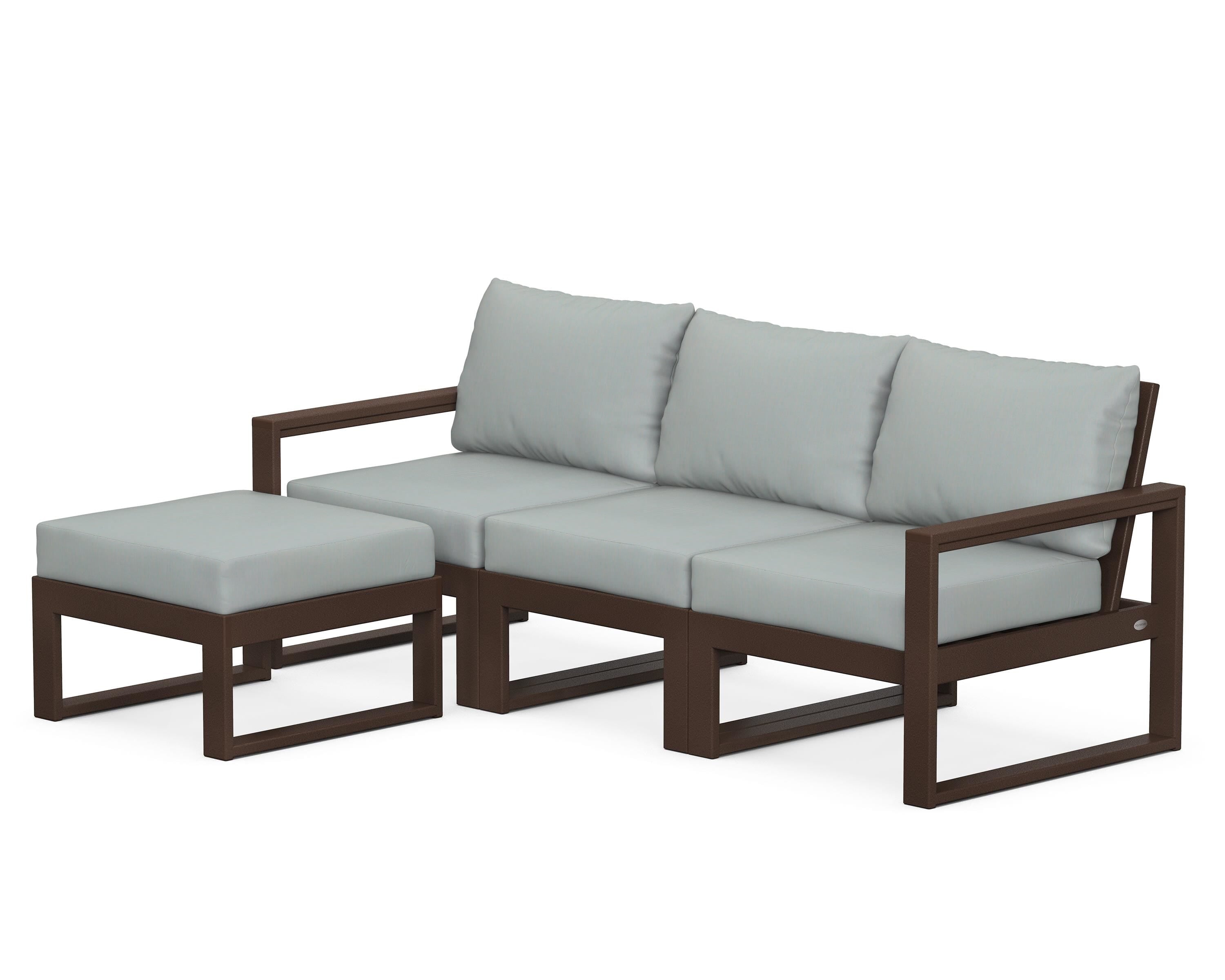 POLYWOOD® EDGE 4-Piece Modular Deep Seating Set with Ottoman in Mahogany / Spa