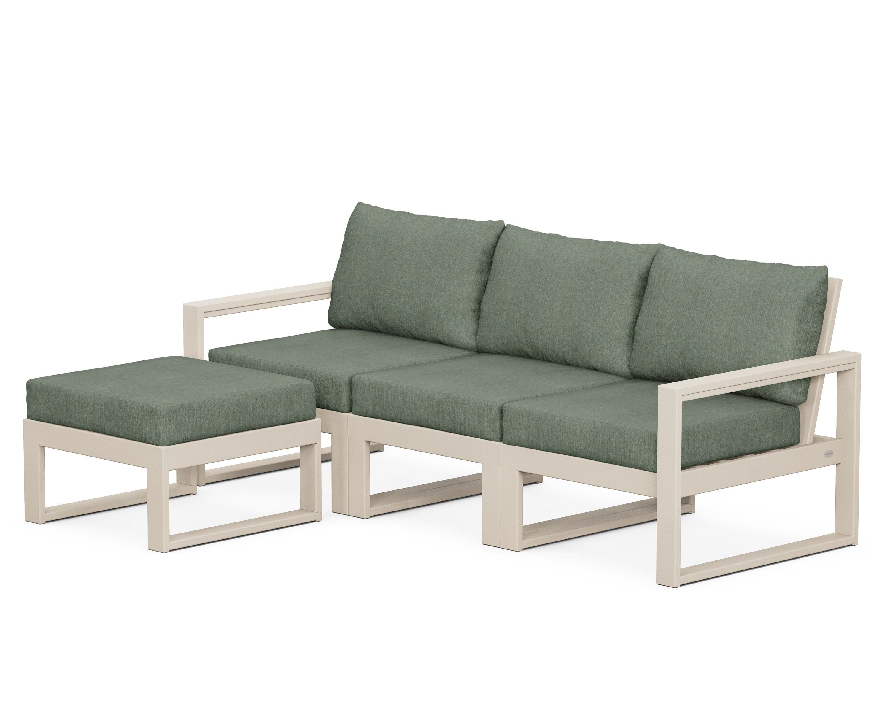 POLYWOOD® EDGE 4-Piece Modular Deep Seating Set with Ottoman in Sand / Cast Sage