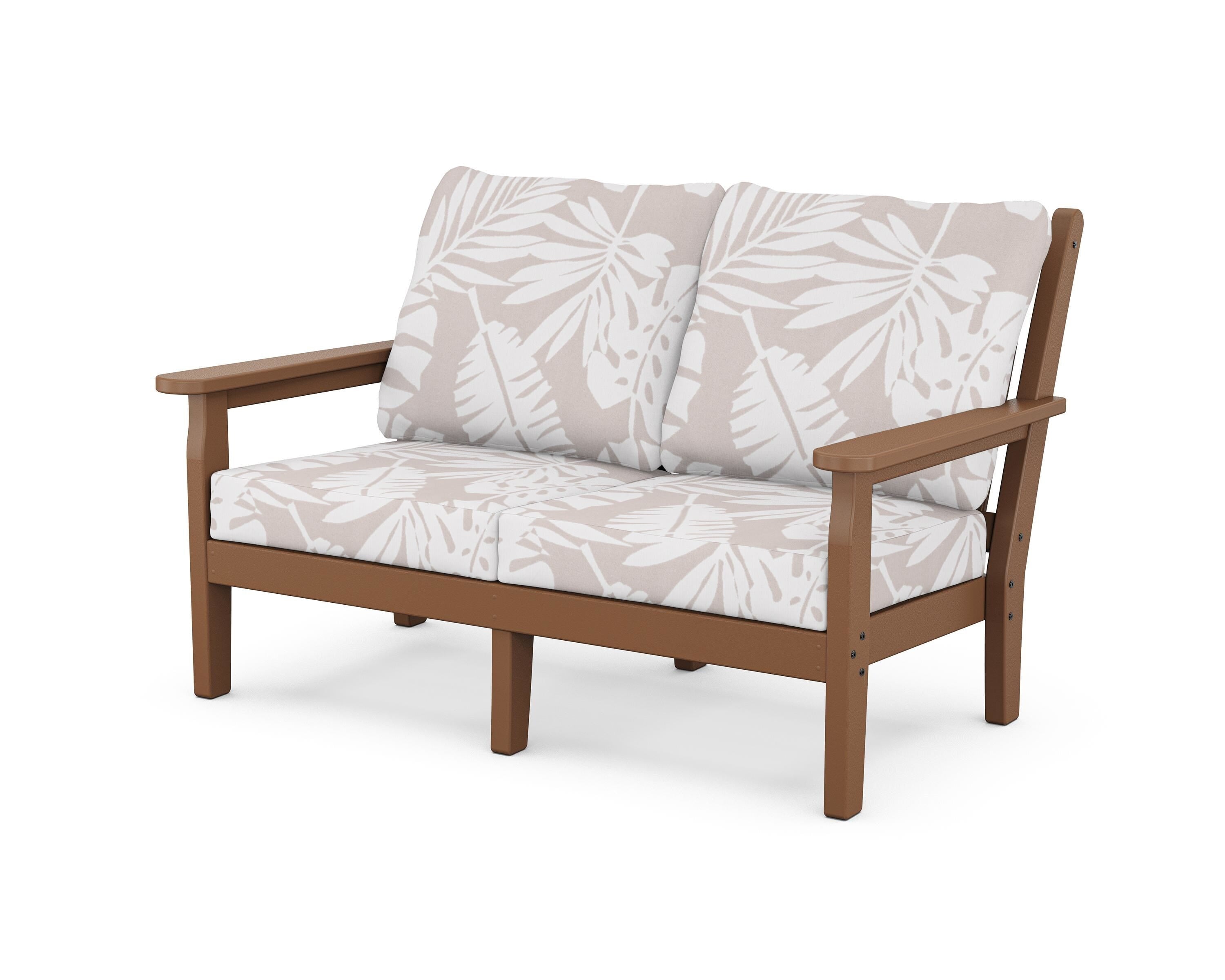POLYWOOD® Chippendale Deep Seating Loveseat in Teak / Leaf Dune Burlap
