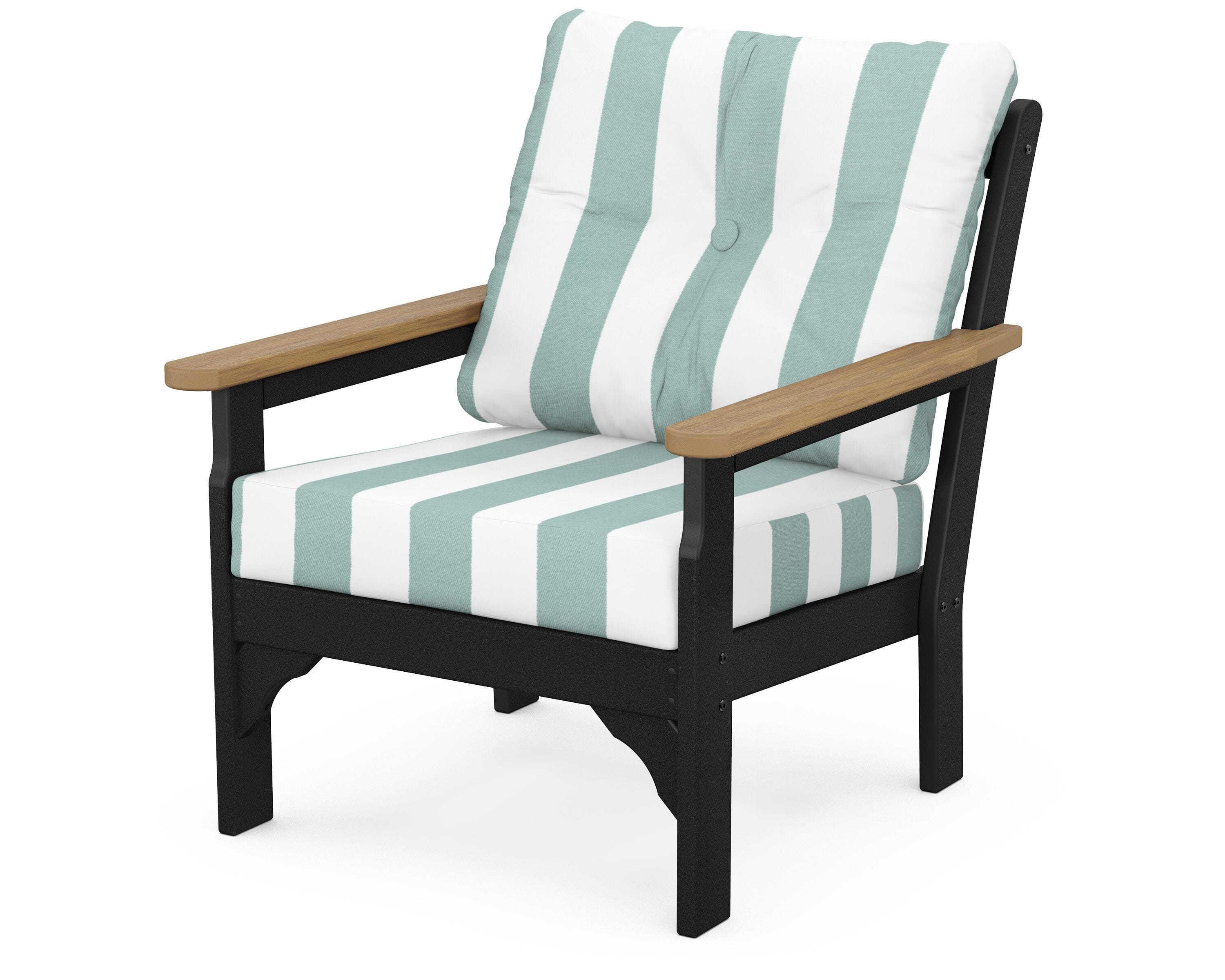 POLYWOOD® Vineyard Deep Seating Chair in Black / Natural / Cabana Stripe Glacier Spa