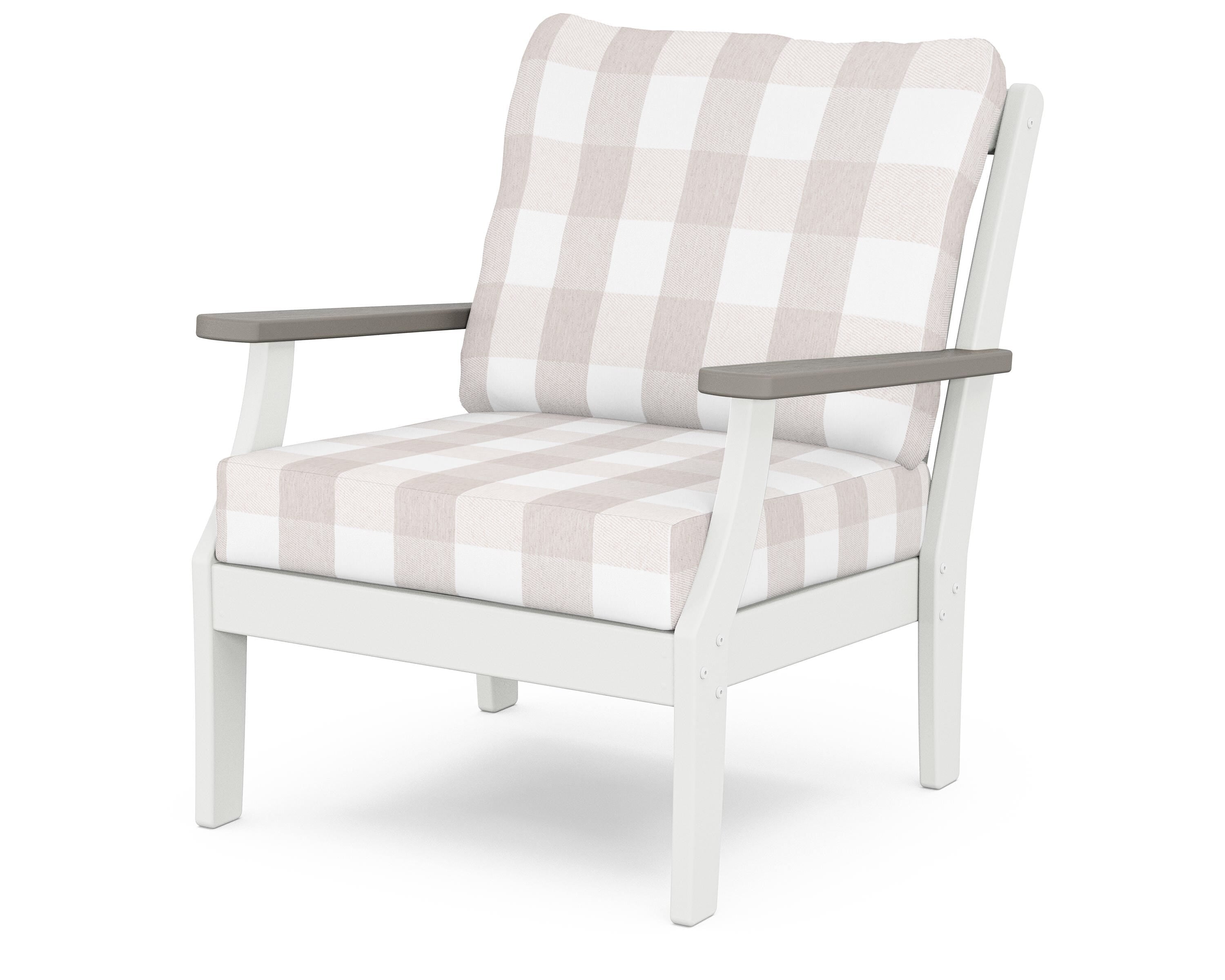 POLYWOOD® Braxton Deep Seating Chair in White / Driftwood / Buffalo Plaid Dune Burlap