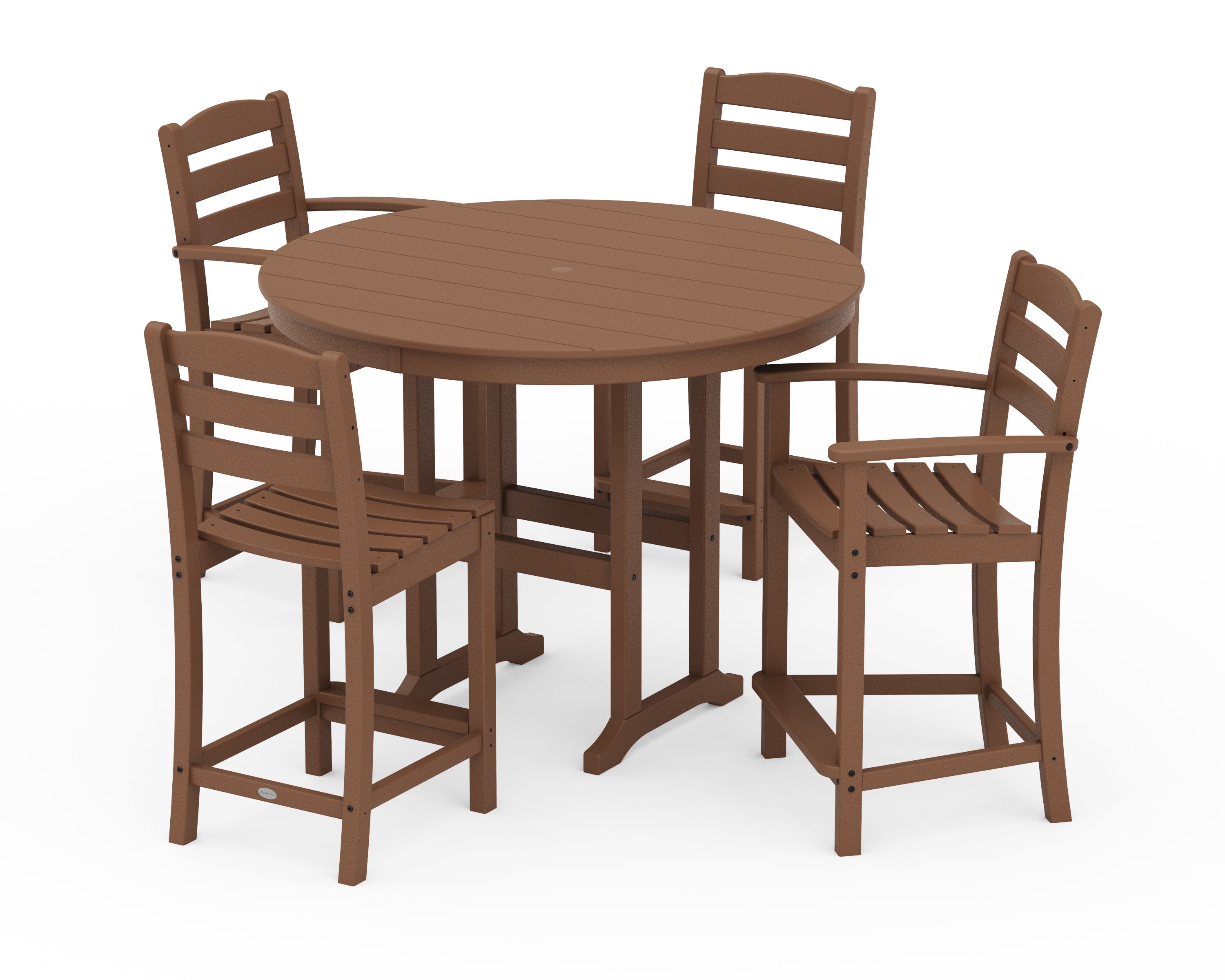 POLYWOOD® La Casa Café 5-Piece Round Farmhouse Counter Dining Set in Teak