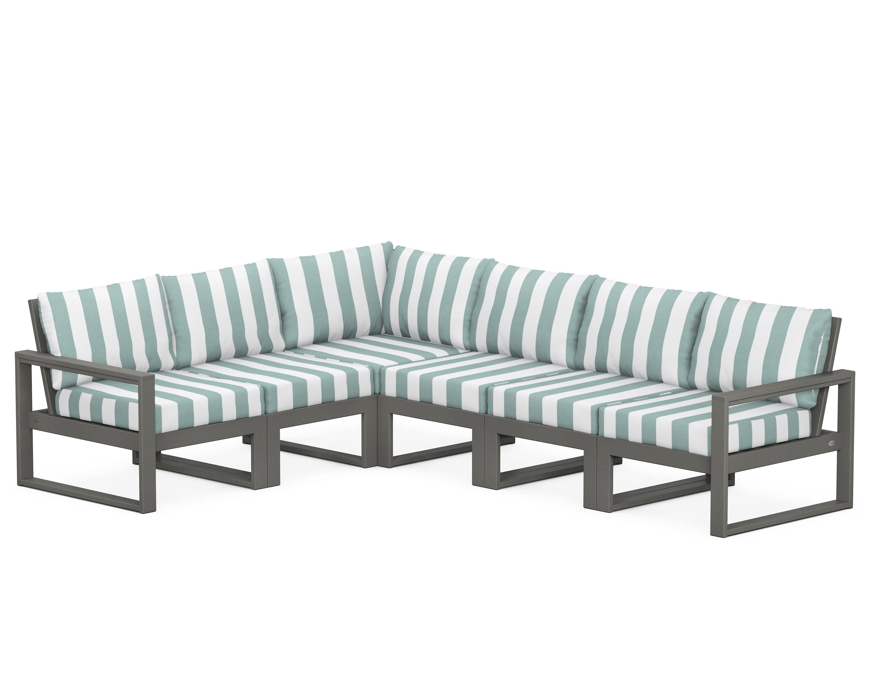 POLYWOOD® EDGE 6-Piece Modular Deep Seating Set in Slate Grey / Cabana Stripe Glacier Spa