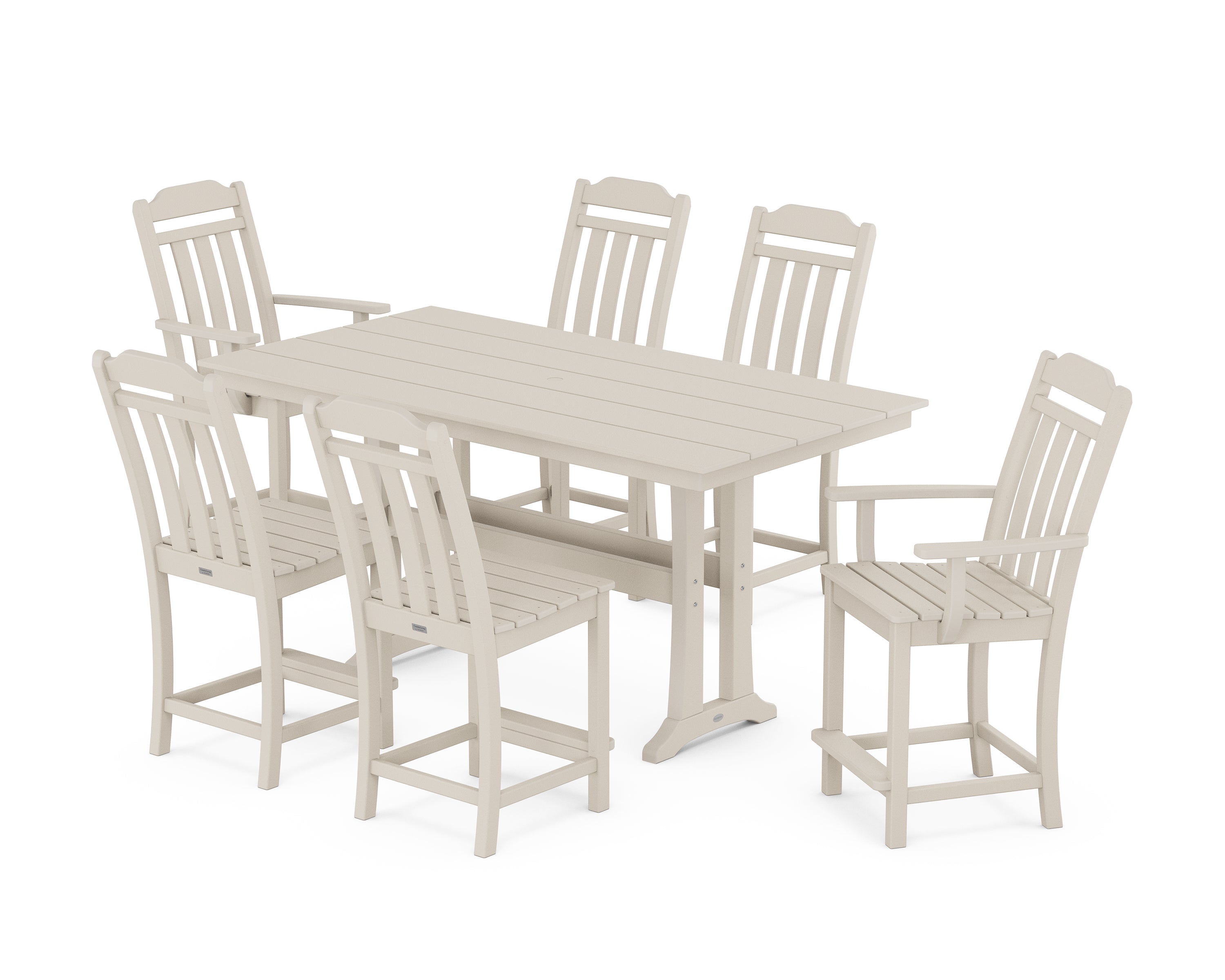 Country Living Cottage 7-Piece Farmhouse Counter Set with Trestle Legs in Sand