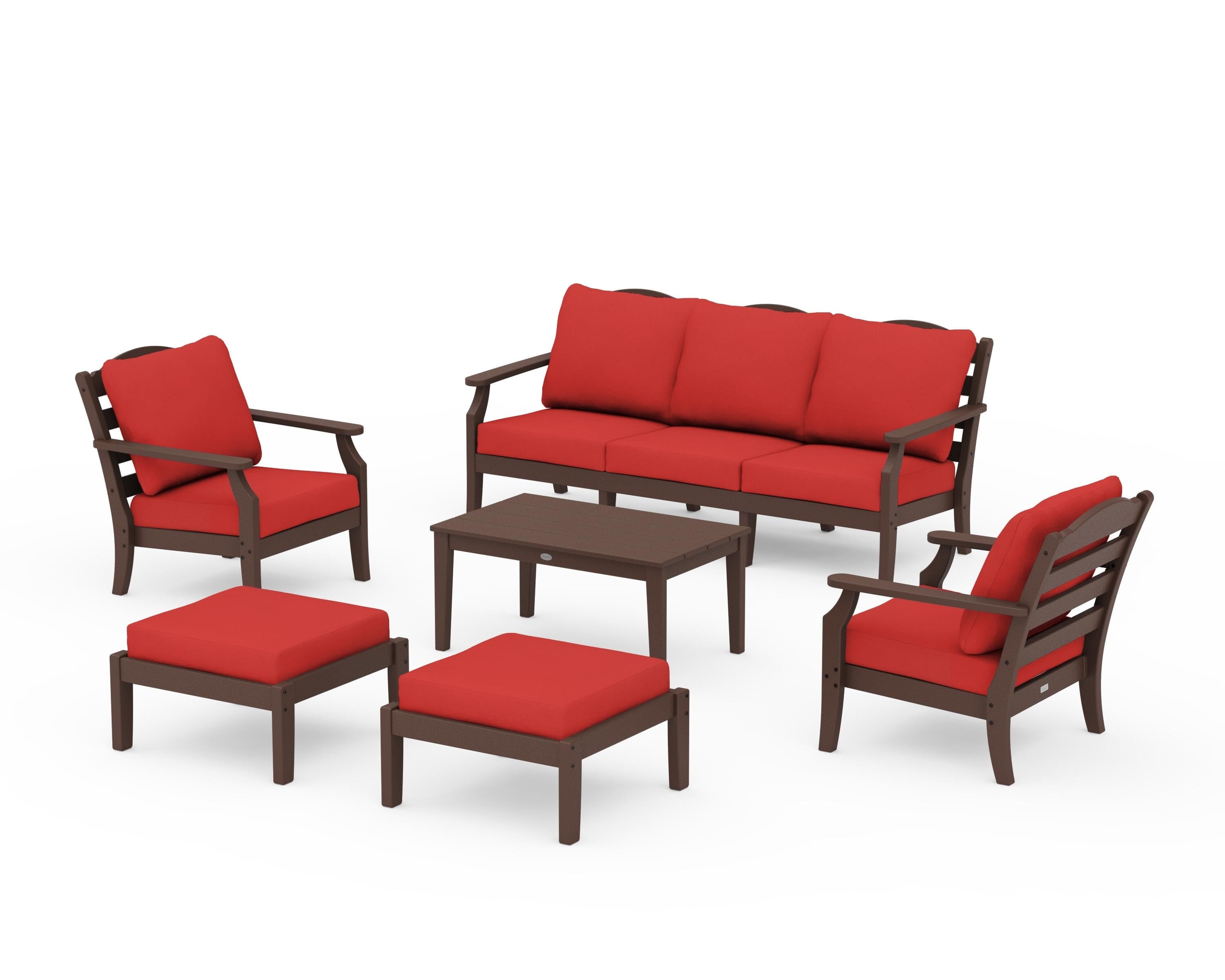 Draper James™ by POLYWOOD® Savannah 6-Piece Lounge Sofa Set in Mahogany / Crimson Linen