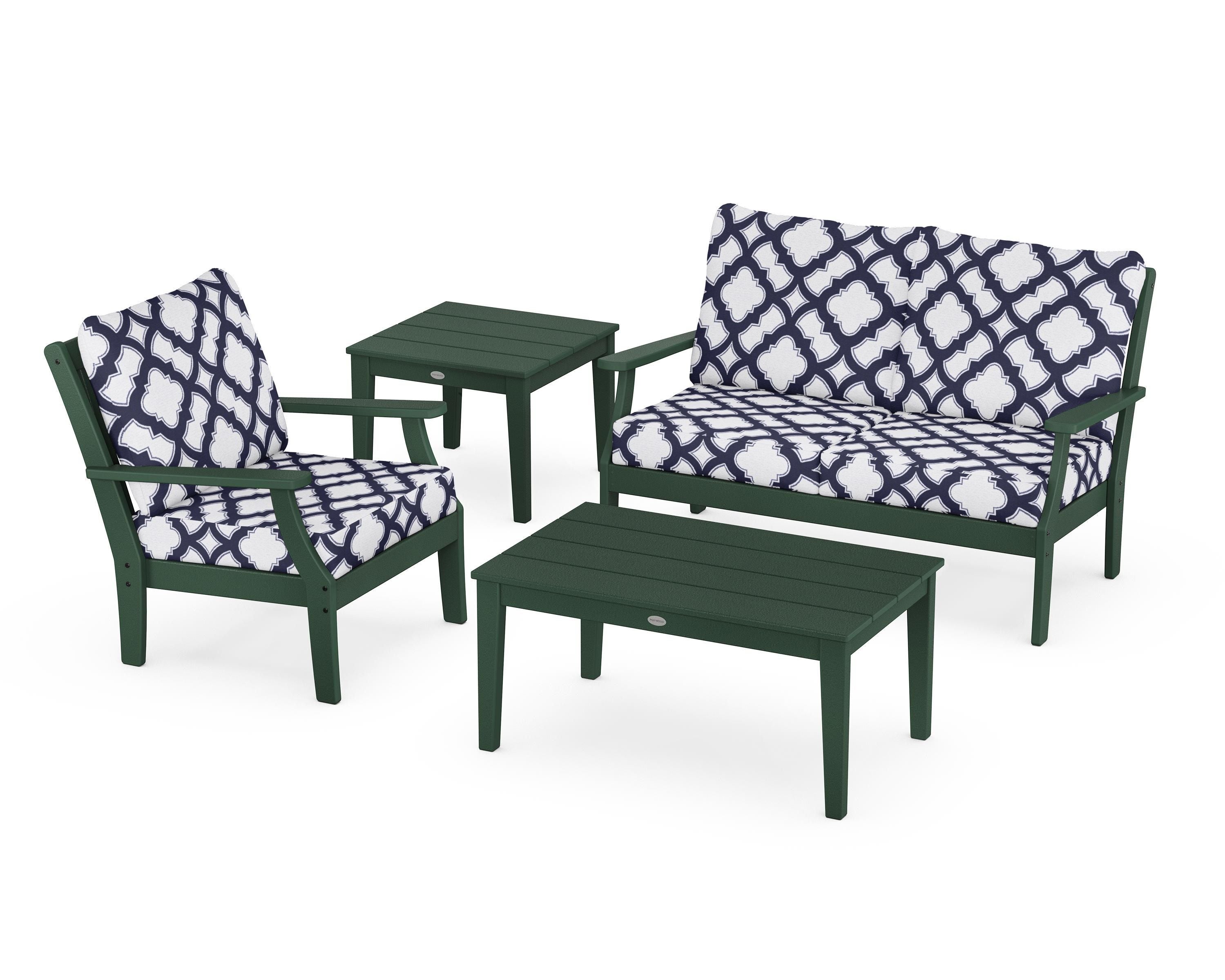 POLYWOOD® Braxton 4-Piece Deep Seating Set in Green / Trellis Navy