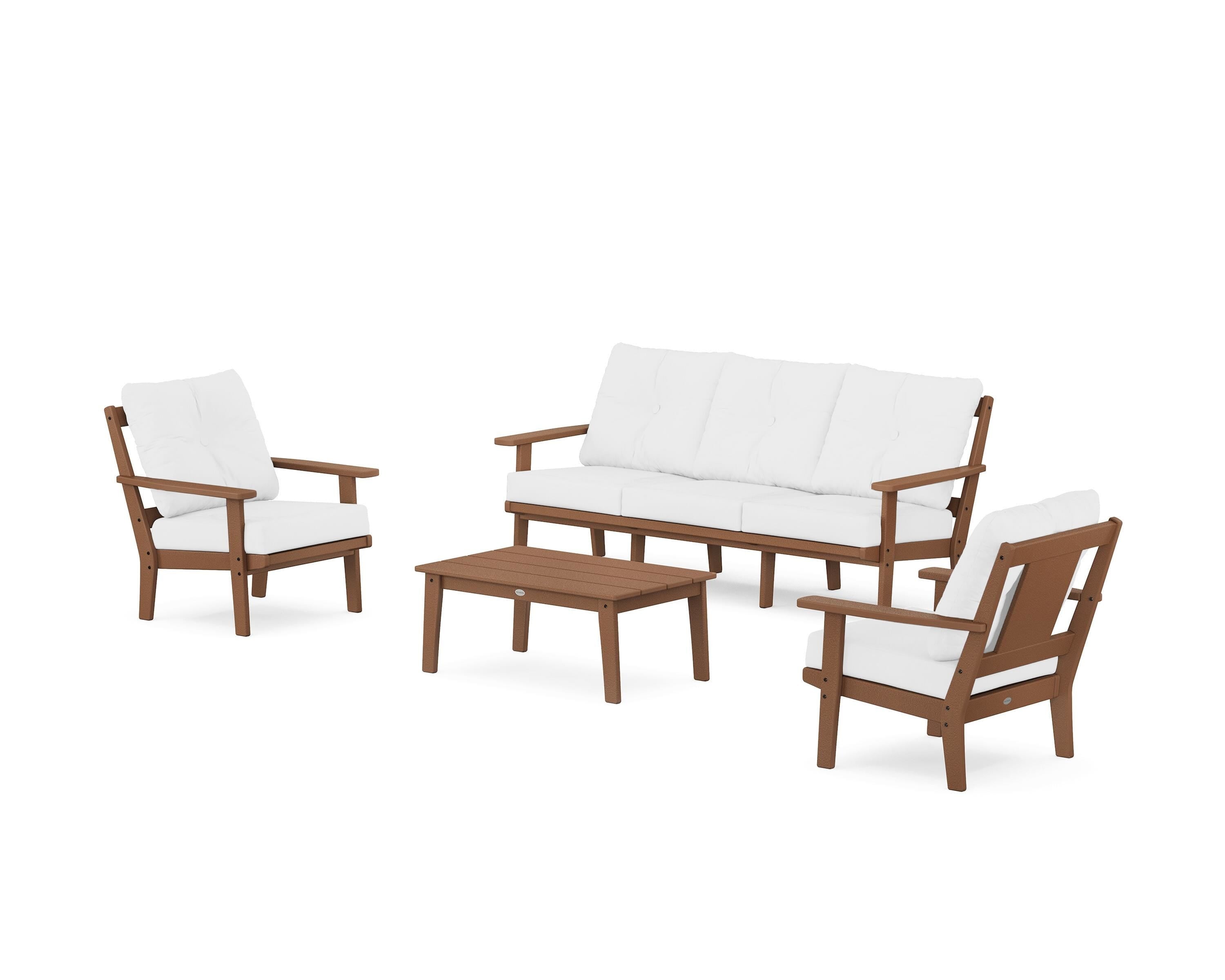 POLYWOOD® Prairie 4-Piece Deep Seating Set with Sofa in Teak / Natural