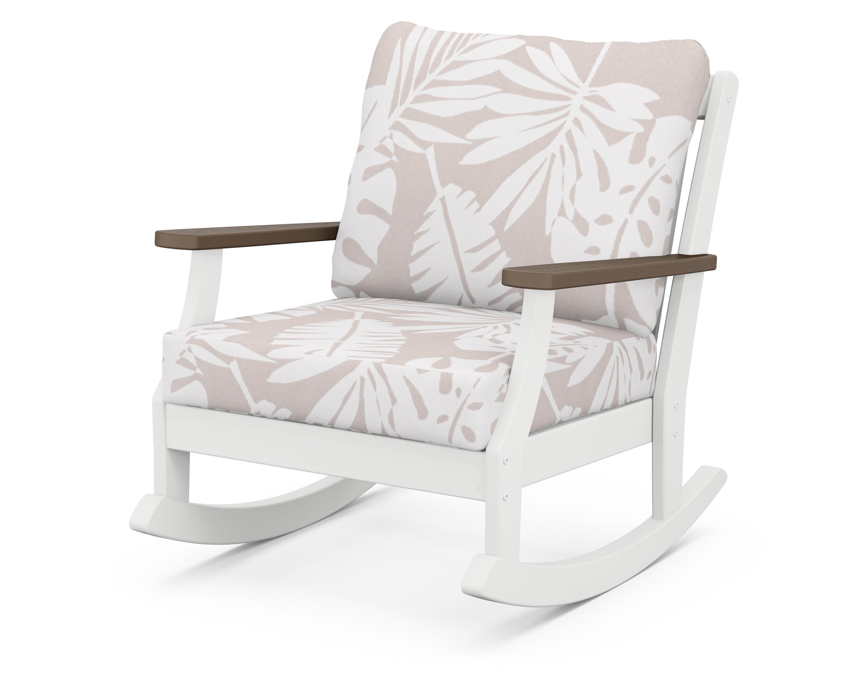 POLYWOOD® Braxton Deep Seating Rocking Chair in White / Kona / Leaf Dune Burlap