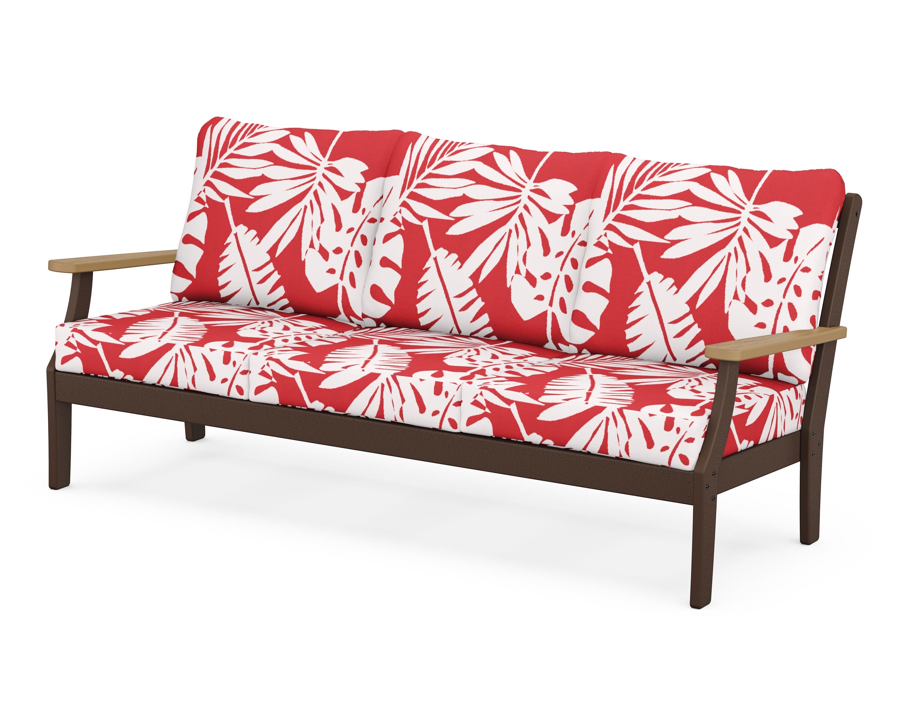 POLYWOOD® Braxton Deep Seating Sofa in Mahogany / Natural / Leaf Crimson