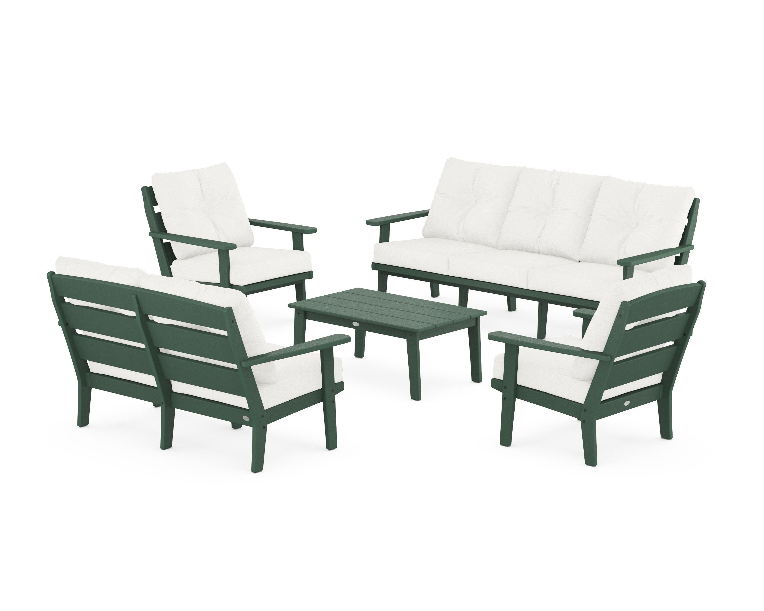 POLYWOOD® Lakeside 5-Piece Lounge Sofa Set in Green / Natural Linen