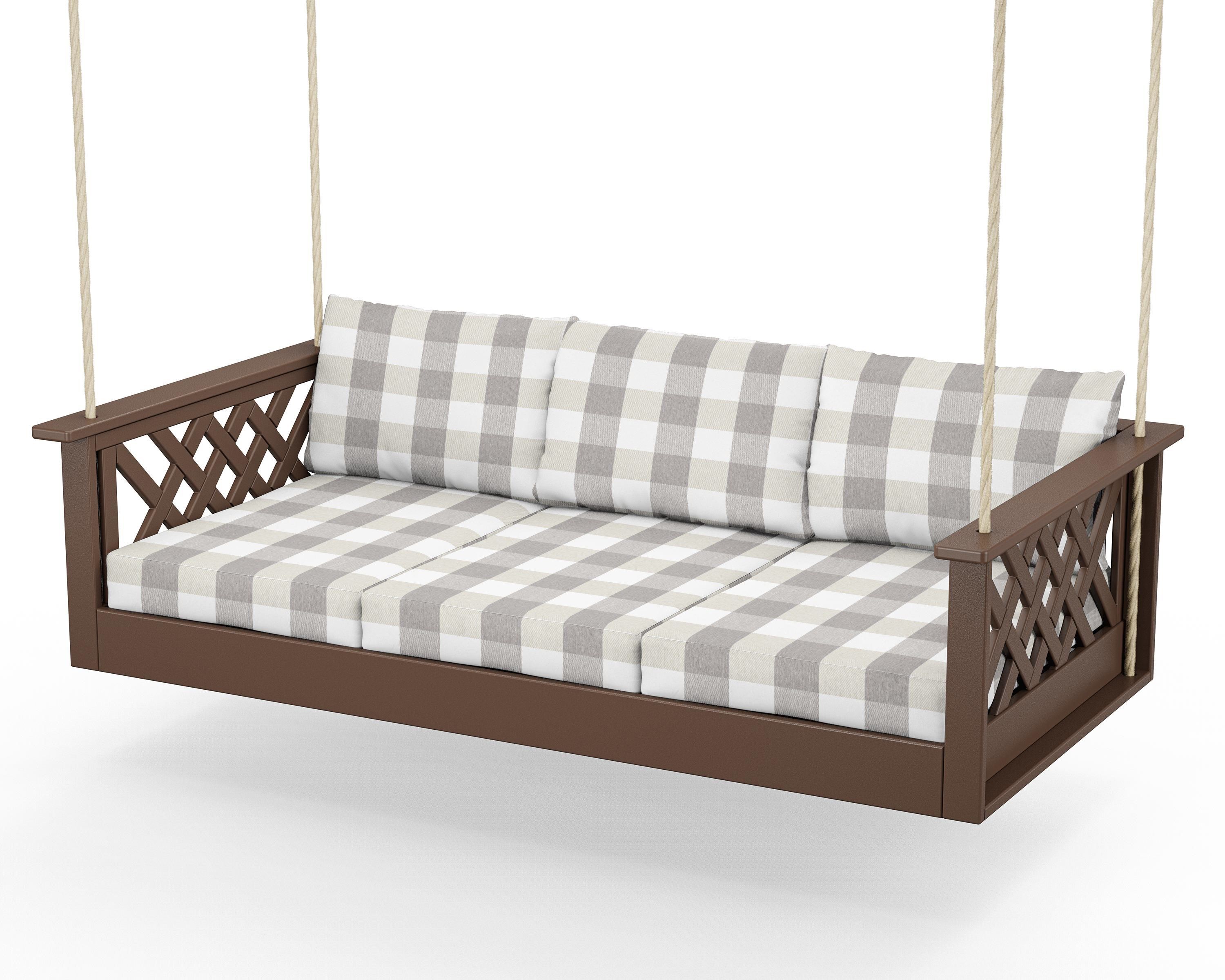 Country Living Wovendale Daybed Swing in Mahogany / Buffalo Plaid Grey Mist