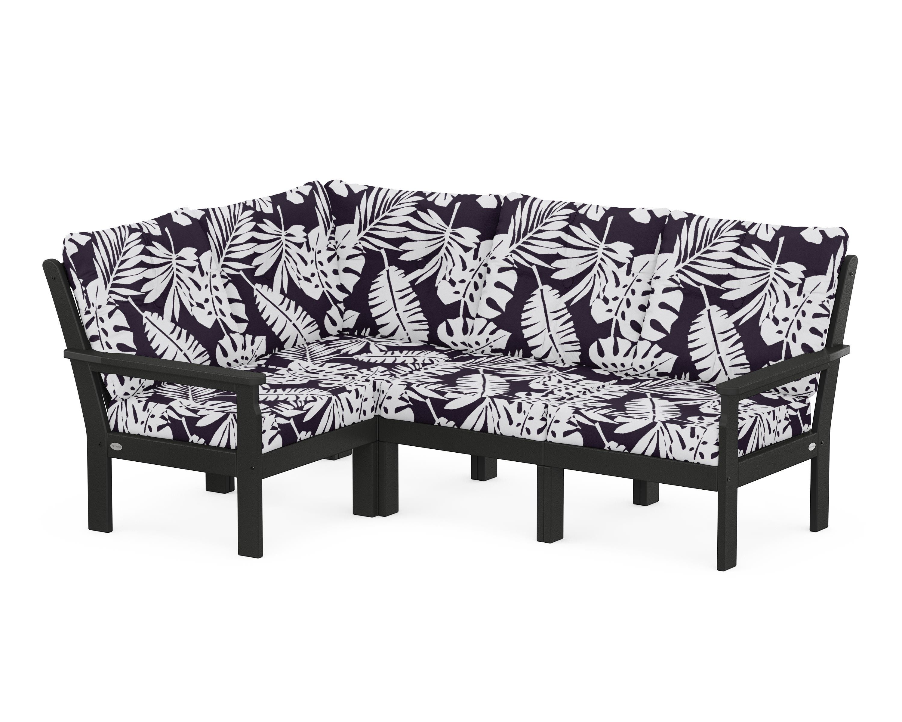 POLYWOOD® Vineyard 4-Piece Sectional in Black / Leaf Navy