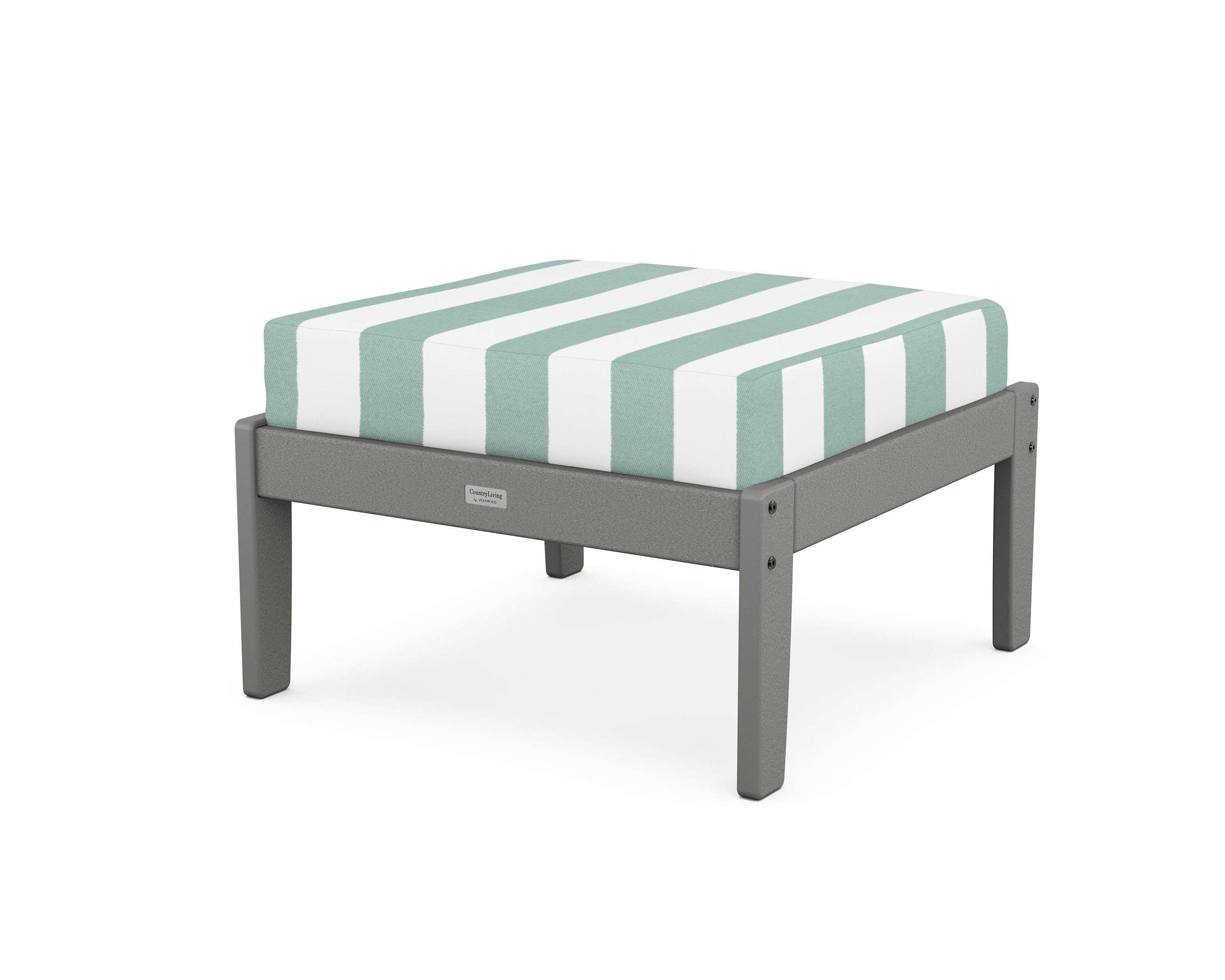 Country Living Cottage Deep Seating Ottoman in Slate Grey / Cabana Stripe Glacier Spa