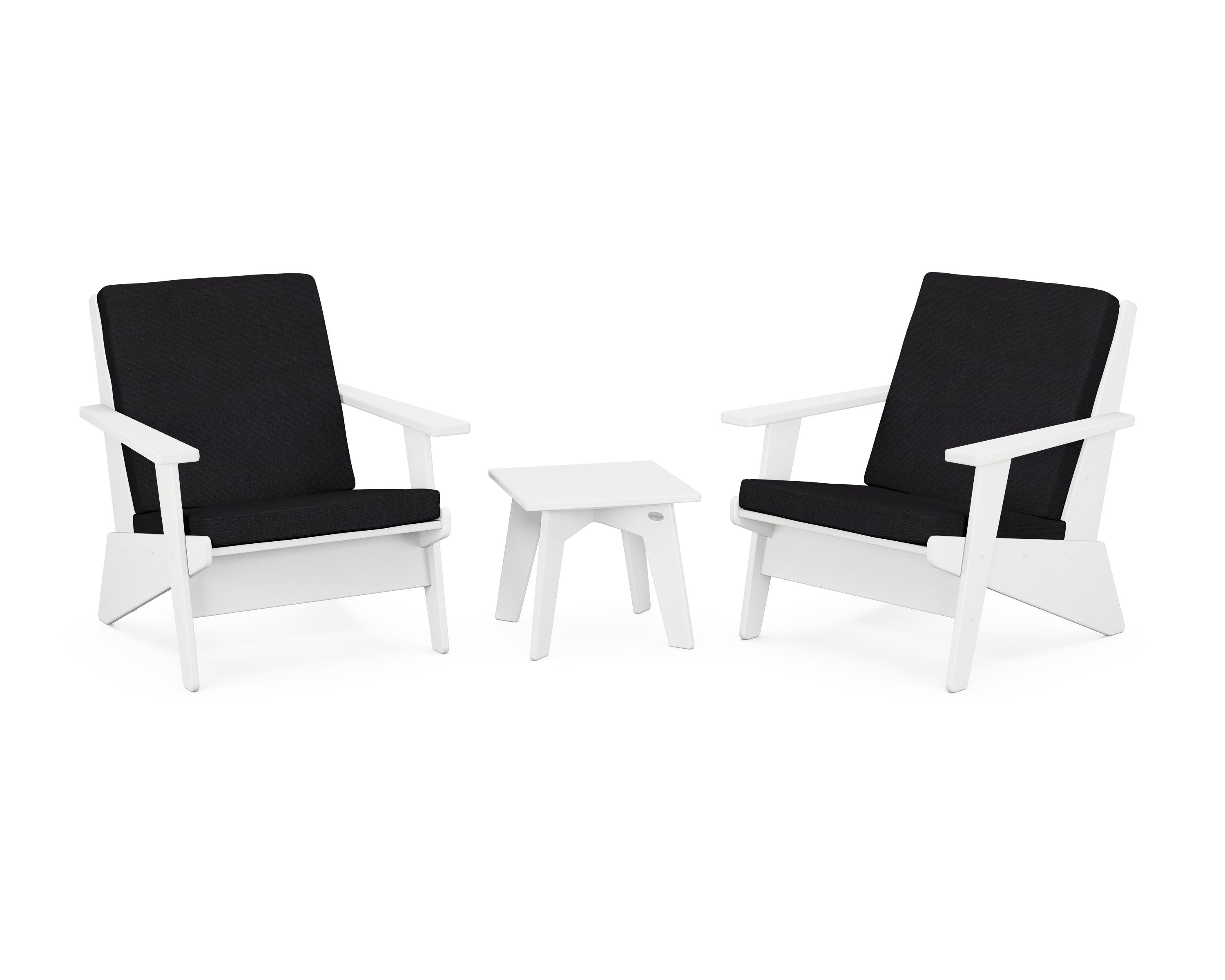 POLYWOOD® Riviera Modern Lounge 3-Piece Set in White / Midnight Linen