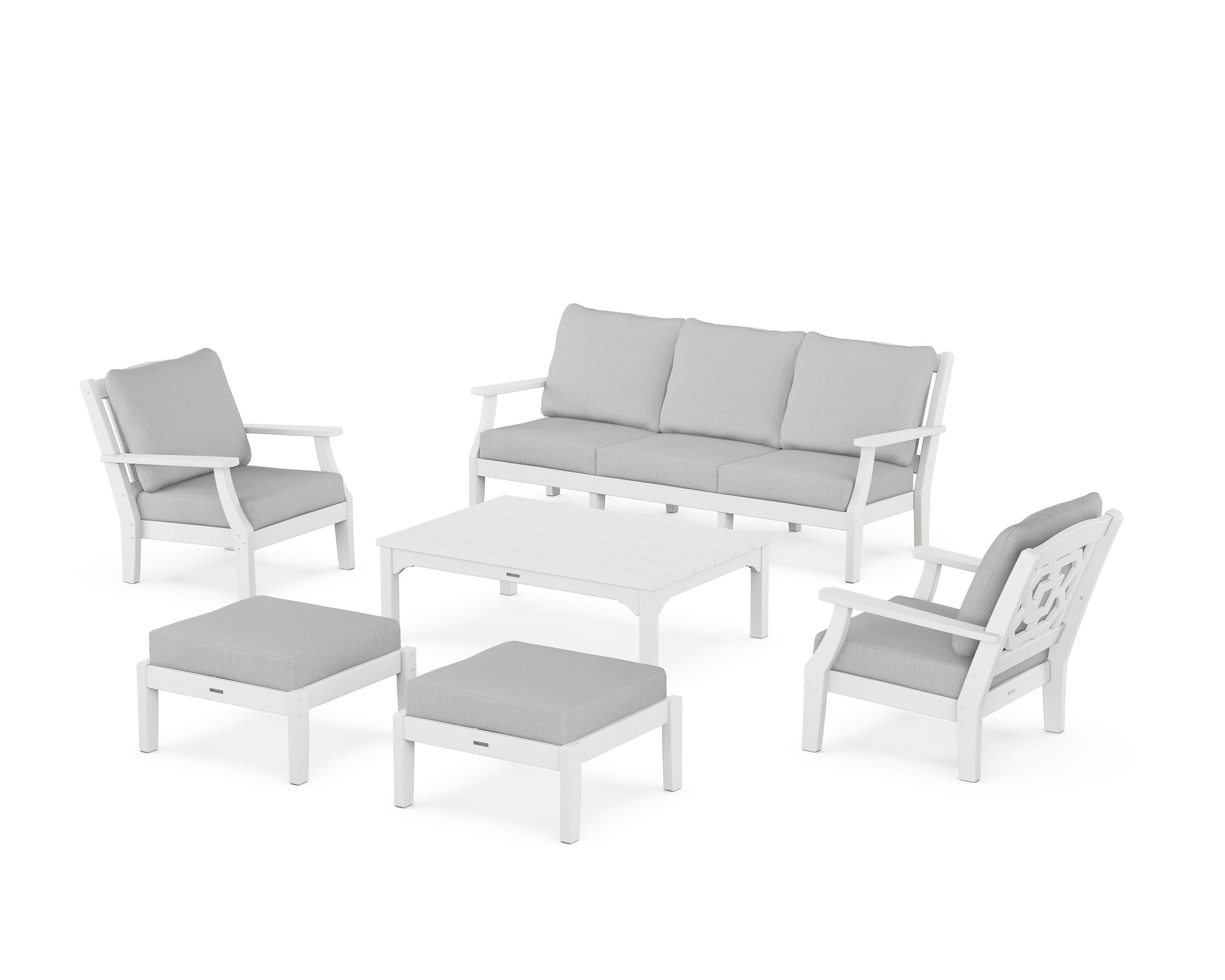 Martha Stewart by POLYWOOD® Chinoiserie 6-Piece Lounge Sofa Set in White / Granite