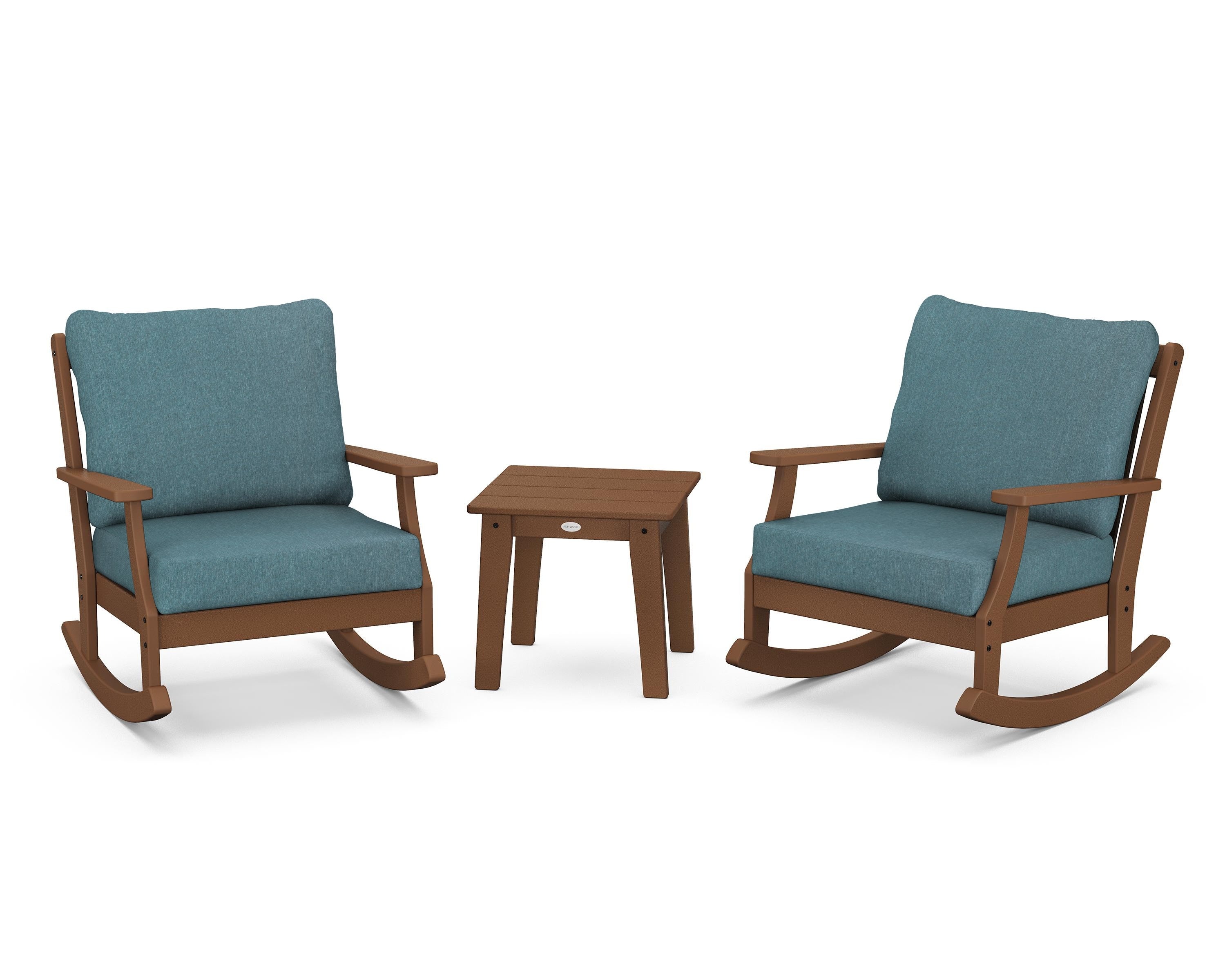 POLYWOOD® Braxton 3-Piece Deep Seating Rocker Set in Teak / Ocean Teal