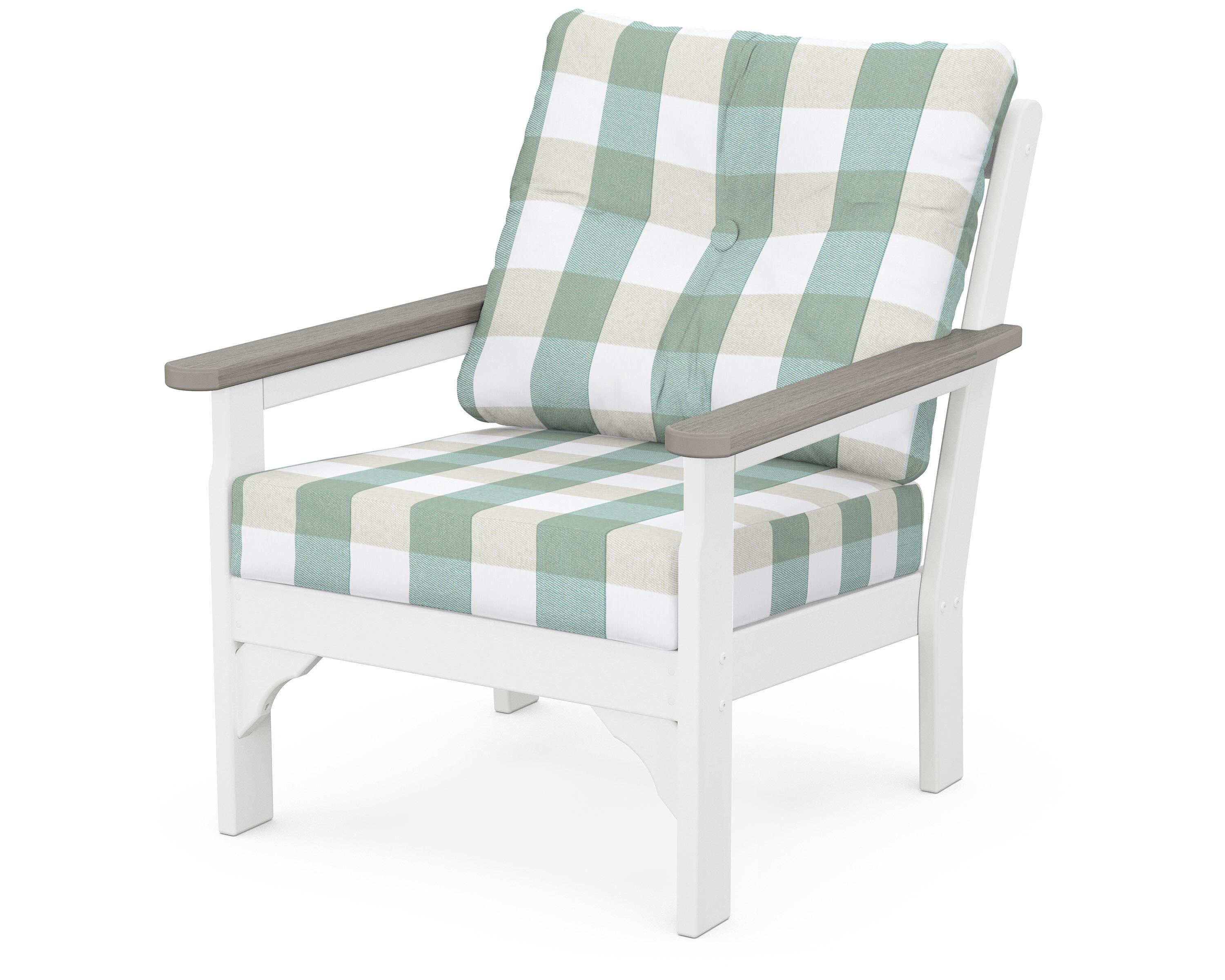 POLYWOOD® Vineyard Deep Seating Chair in White / Driftwood / Buffalo Plaid Glacier Spa