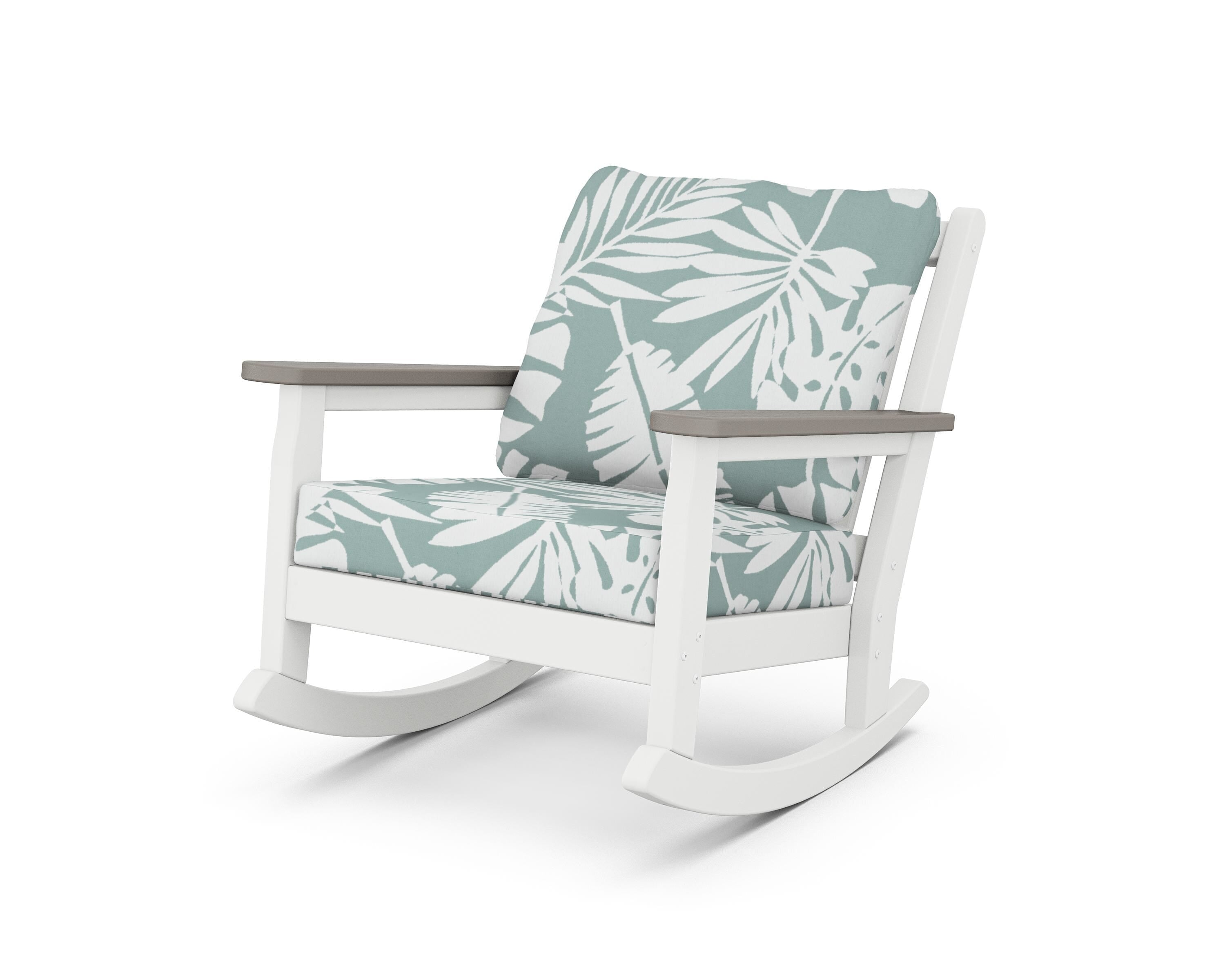 POLYWOOD® Chippendale Deep Seating Rocking Chair in White / Driftwood / Leaf Glacier Spa