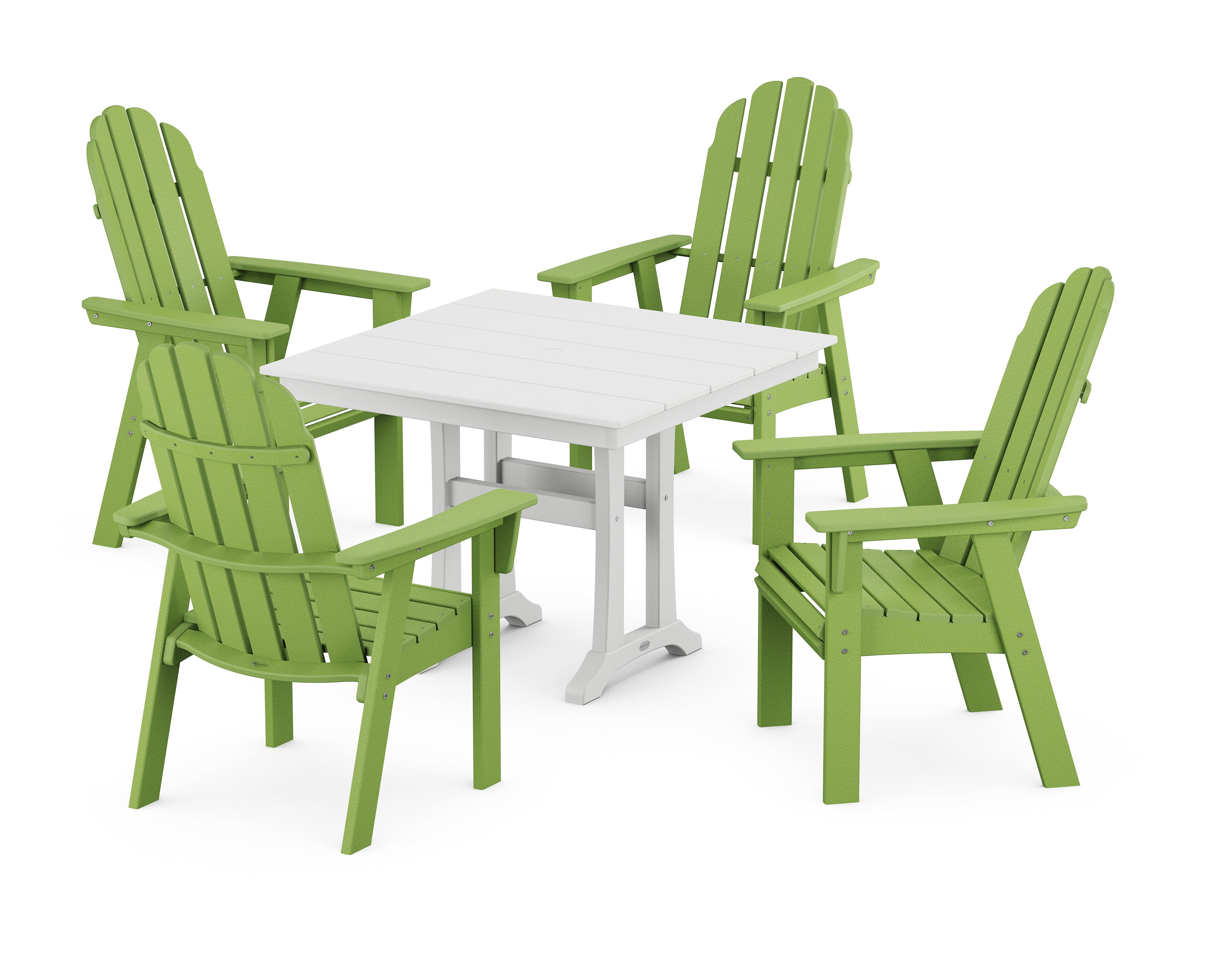 POLYWOOD® Vineyard Adirondack 5-Piece Farmhouse Dining Set With Trestle Legs in Lime / White