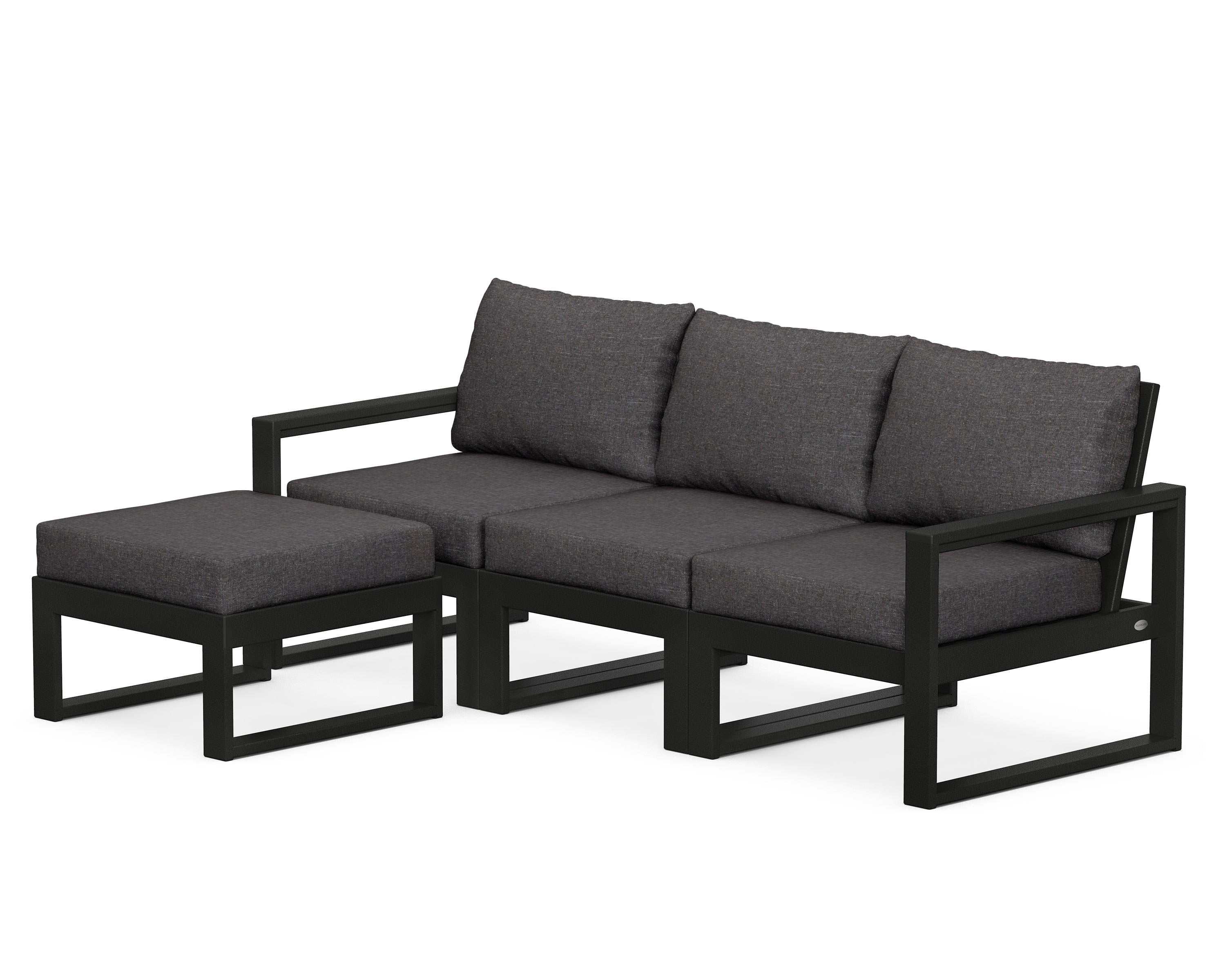 POLYWOOD® EDGE 4-Piece Modular Deep Seating Set with Ottoman in Black / Ash Charcoal