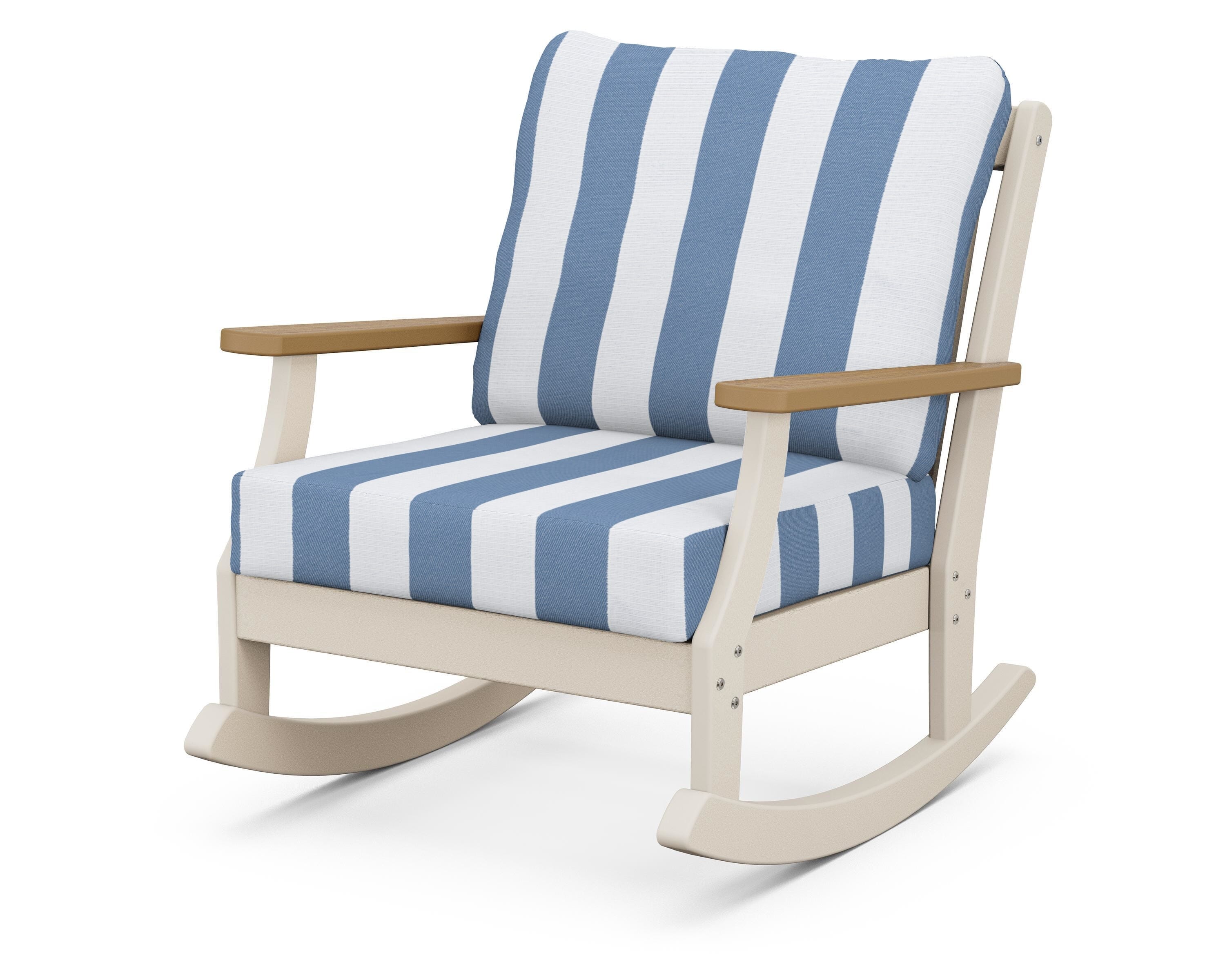 POLYWOOD® Braxton Deep Seating Rocking Chair in Sand / Natural / Cabana Stripe Sky Blue