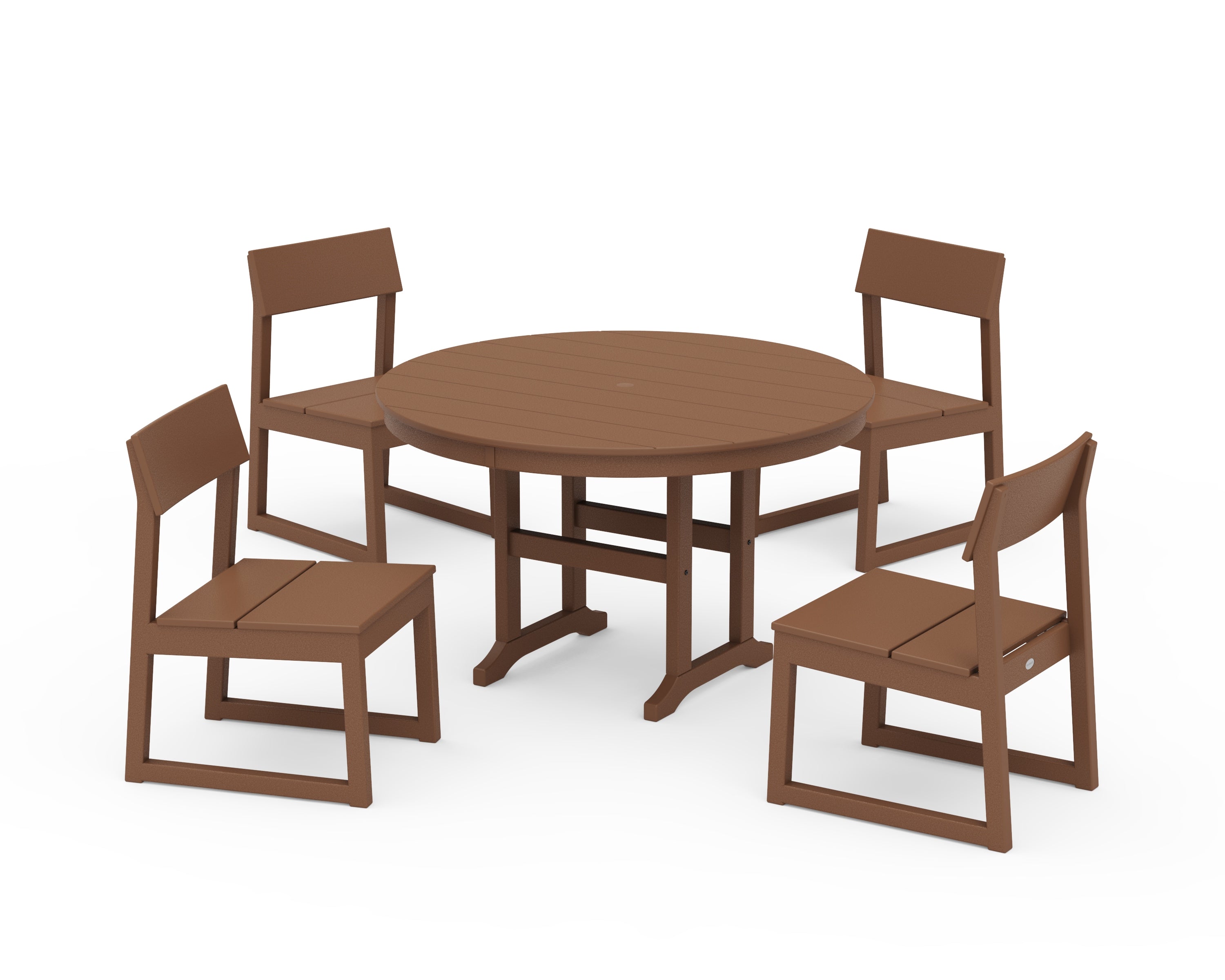 POLYWOOD® EDGE Side Chair 5-Piece Round Farmhouse Dining Set in Teak