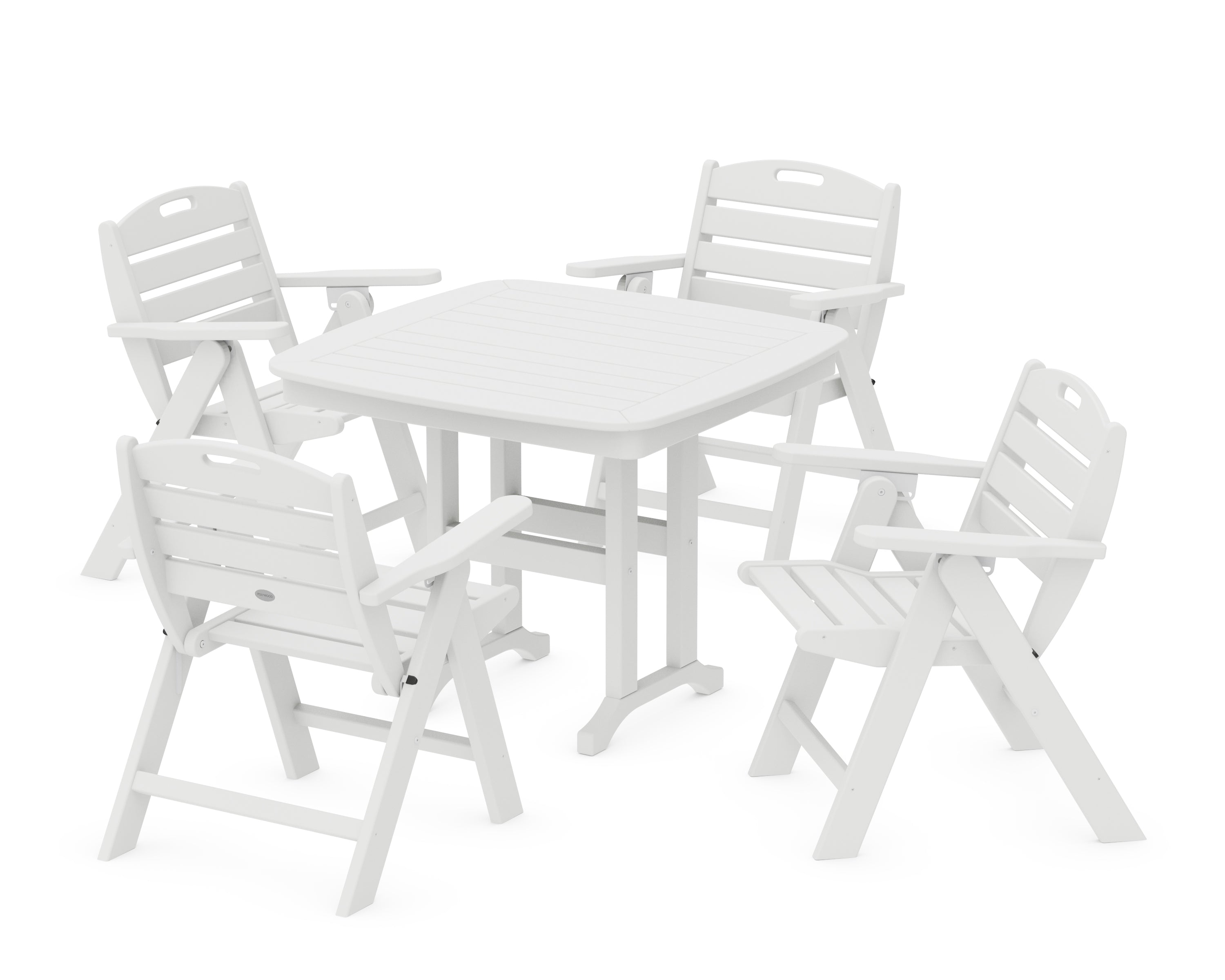 POLYWOOD® Nautical Folding Lowback Chair 5-Piece Dining Set in White