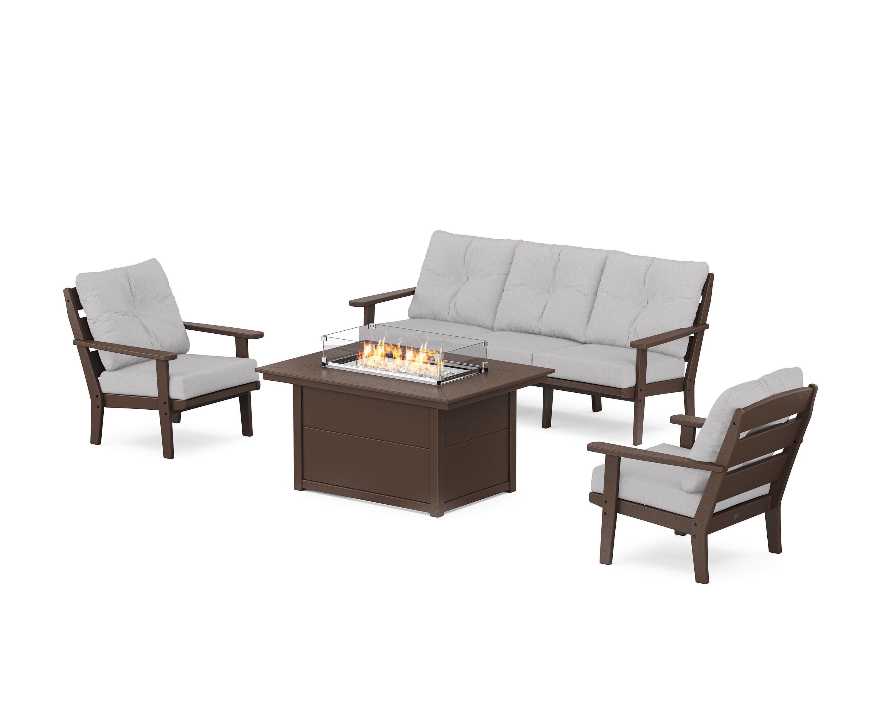 POLYWOOD® Lakeside Deep Seating Fire Pit Table Set in Mahogany / Granite