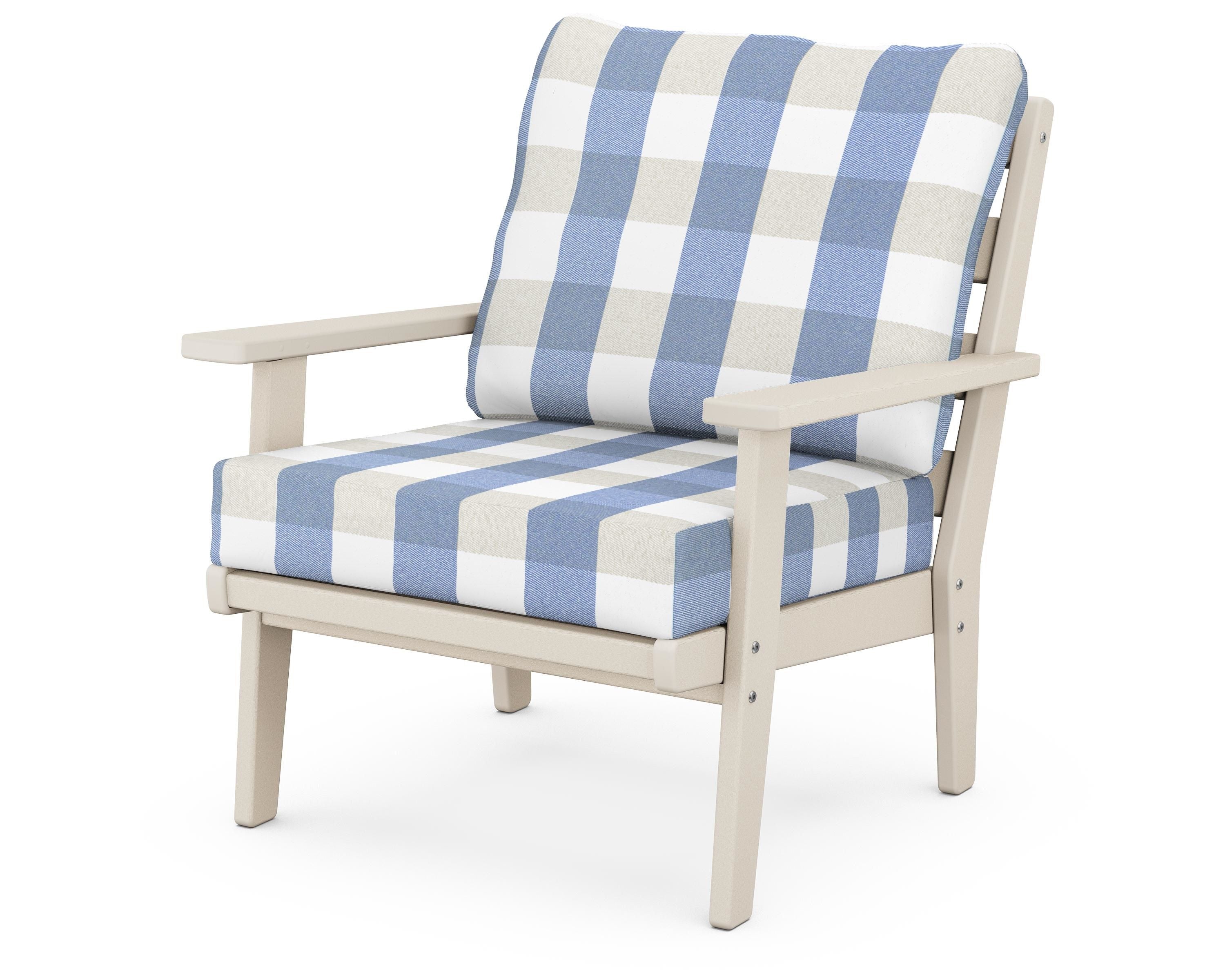 POLYWOOD® Grant Park Deep Seating Chair in Sand / Buffalo Plaid Sky Blue