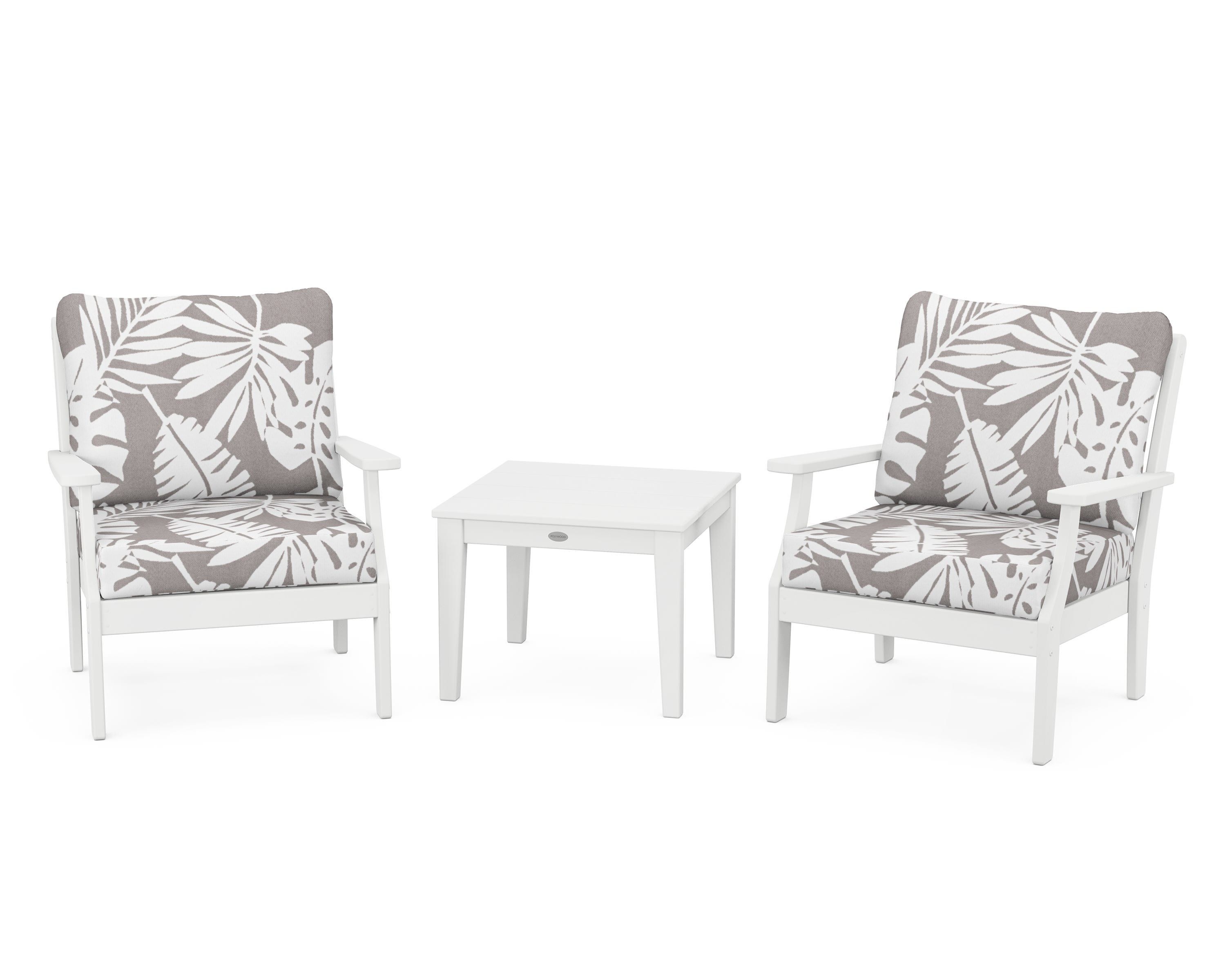 POLYWOOD® Braxton 3-Piece Deep Seating Set in White / Leaf Grey Mist