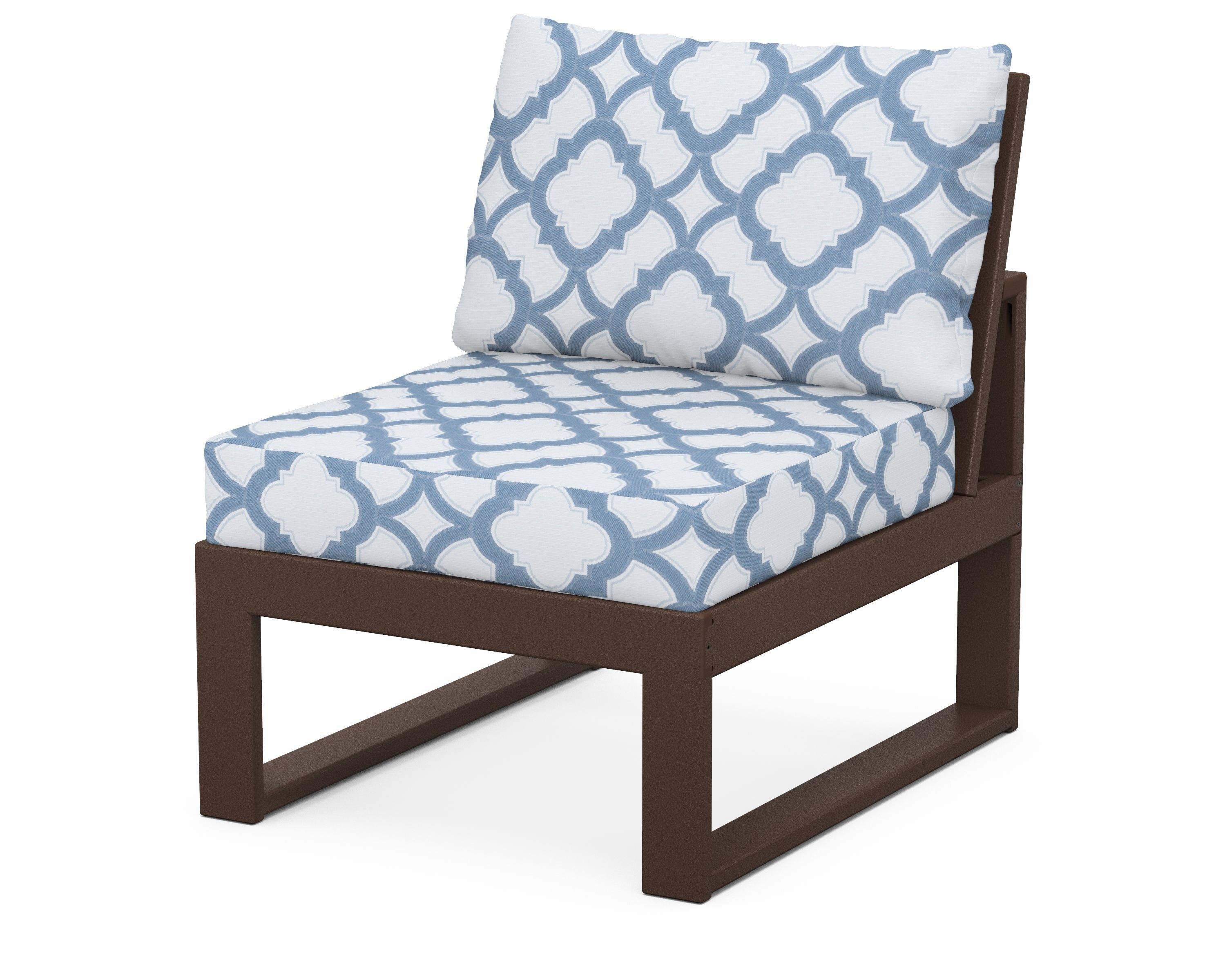 Unbranded Modular Armless Chair in Mahogany / Trellis Sky Blue