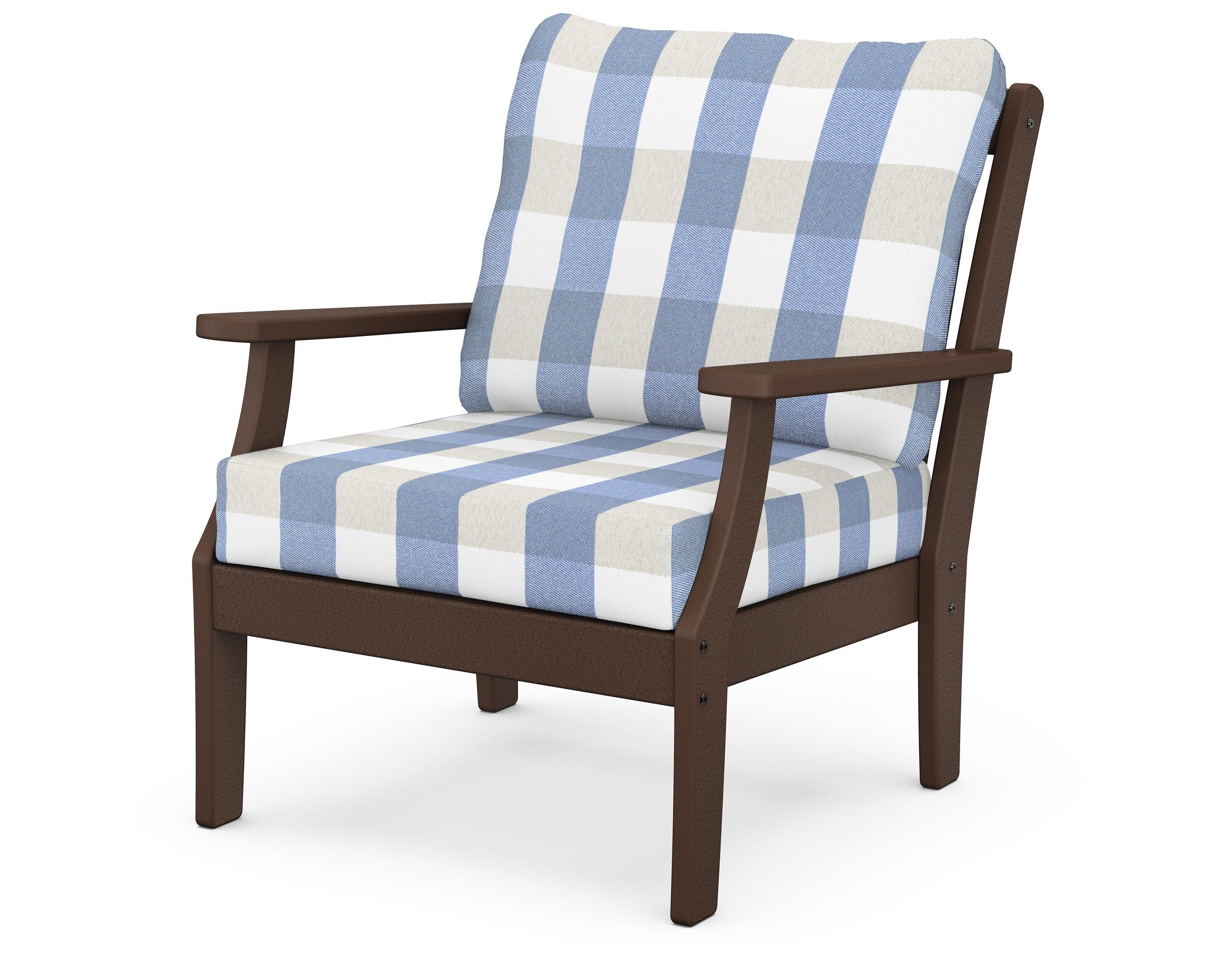 POLYWOOD® Braxton Deep Seating Chair in Mahogany / Buffalo Plaid Sky Blue