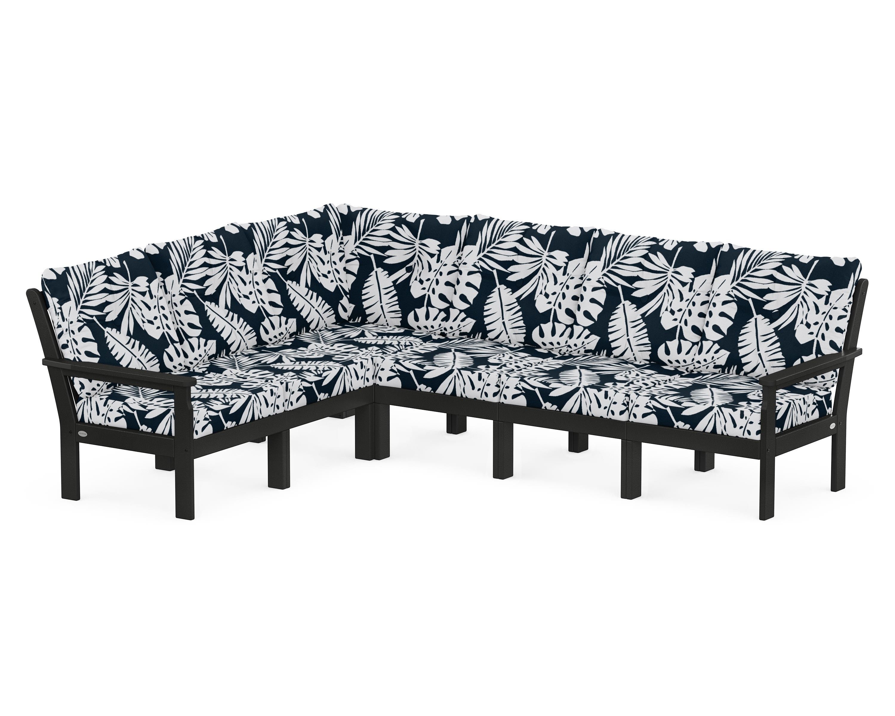 POLYWOOD® Vineyard 6-Piece Sectional in Black / Leaf Marine Indigo