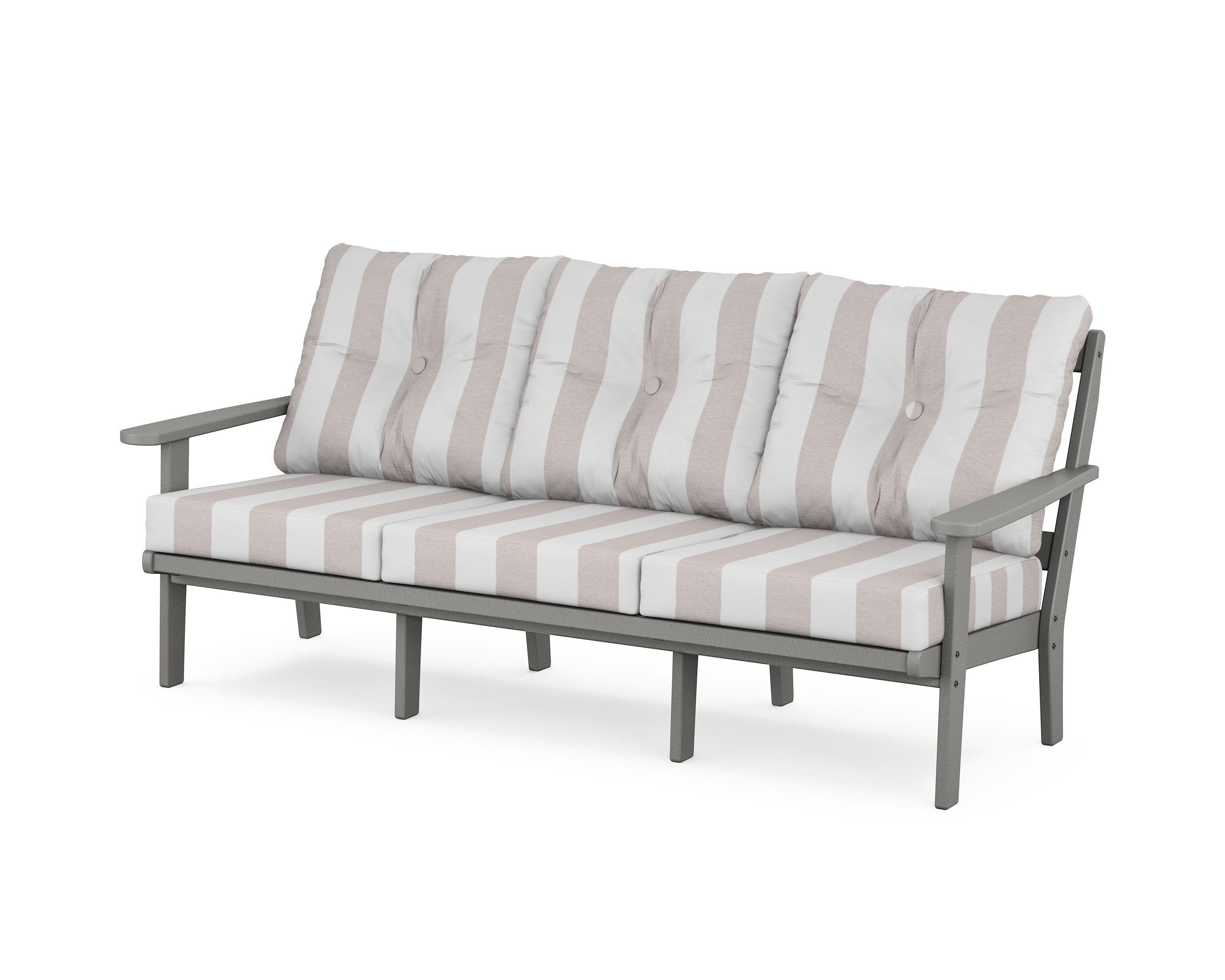 POLYWOOD® Mission Deep Seating Sofa in Slate Grey / Cabana Stripe Dune Burlap