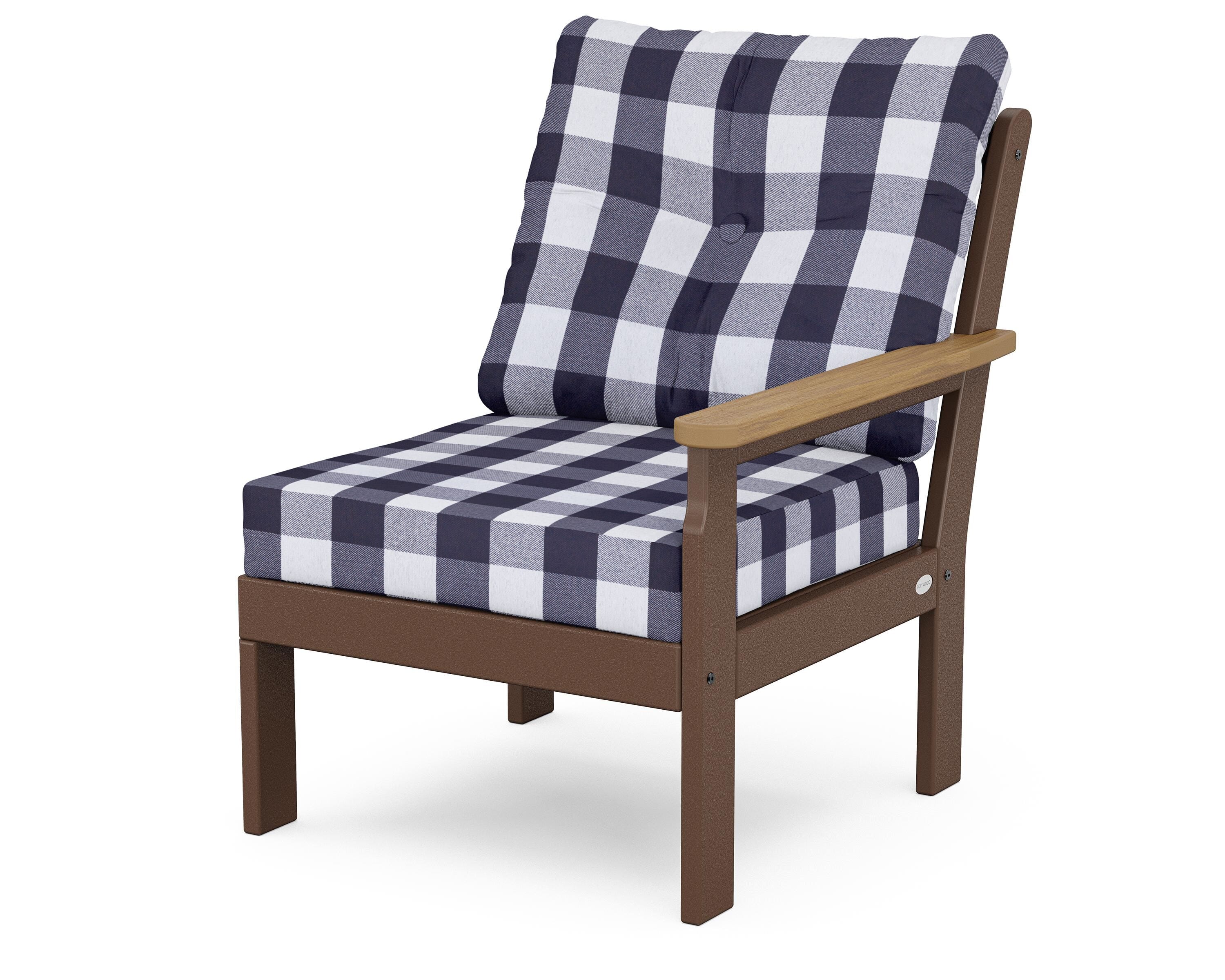 POLYWOOD® Vineyard Modular Right Arm Chair in Mahogany / Natural / Buffalo Plaid Navy