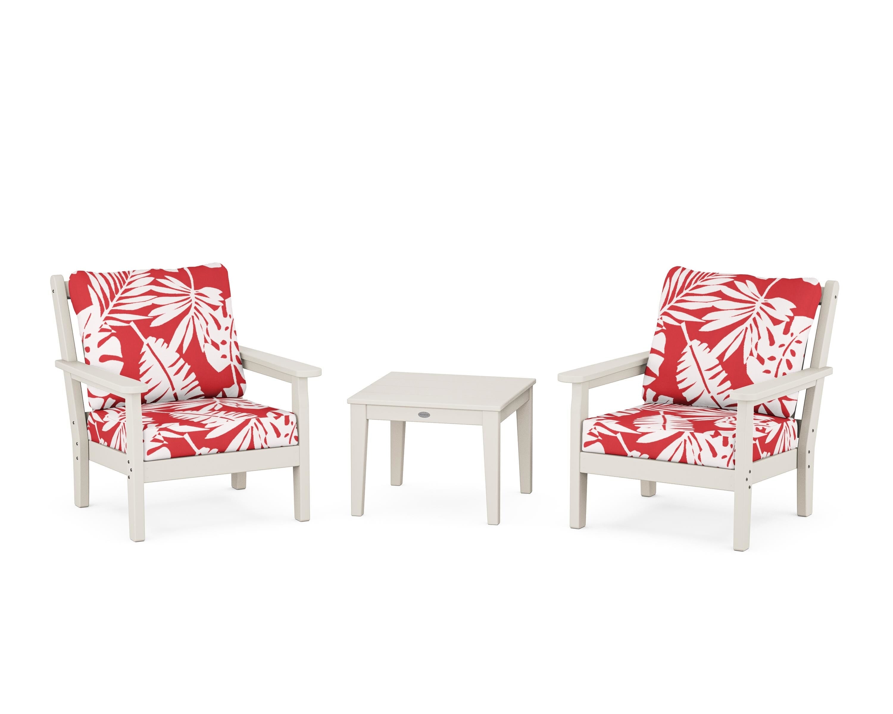 POLYWOOD® Chippendale 3-Piece Deep Seating Set in Sand / Leaf Crimson