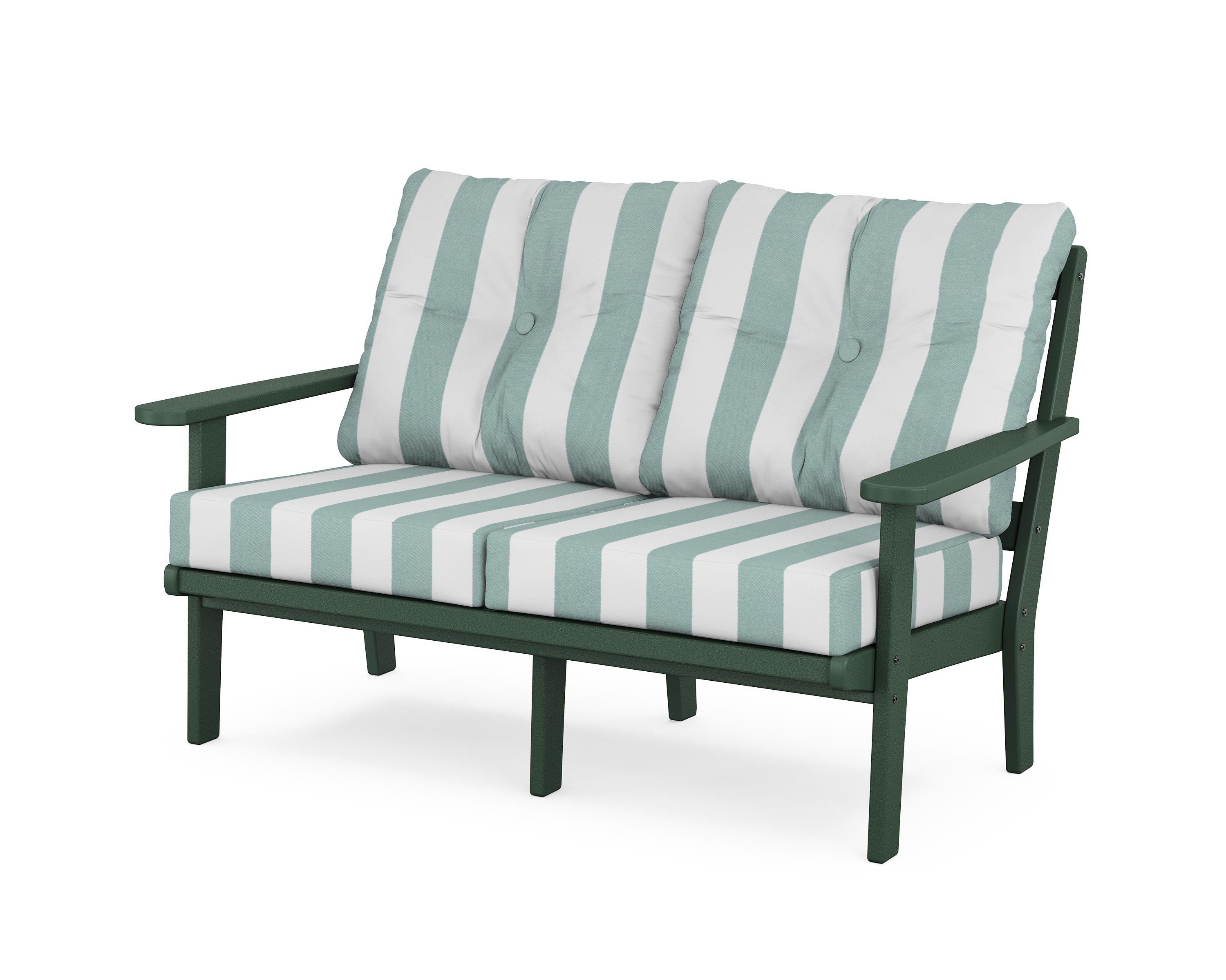 POLYWOOD® Mission Deep Seating Loveseat in Green / Cabana Stripe Glacier Spa