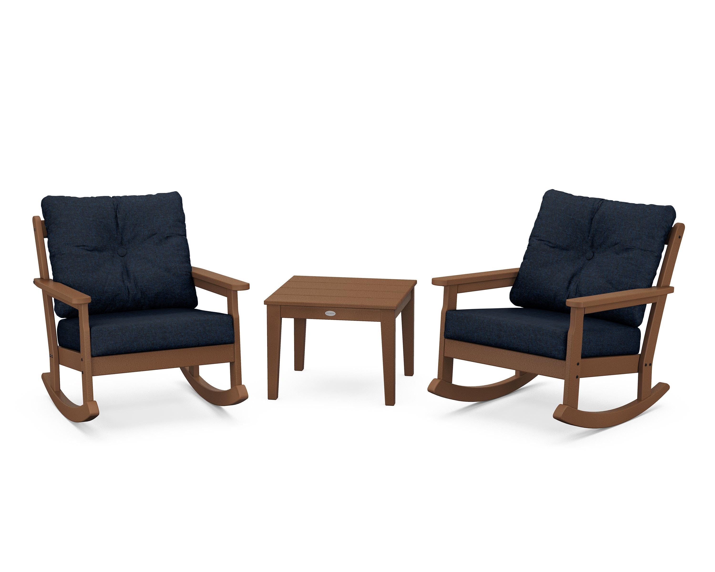 POLYWOOD® Vineyard 3-Piece Deep Seating Rocker Set in Teak / Marine Indigo