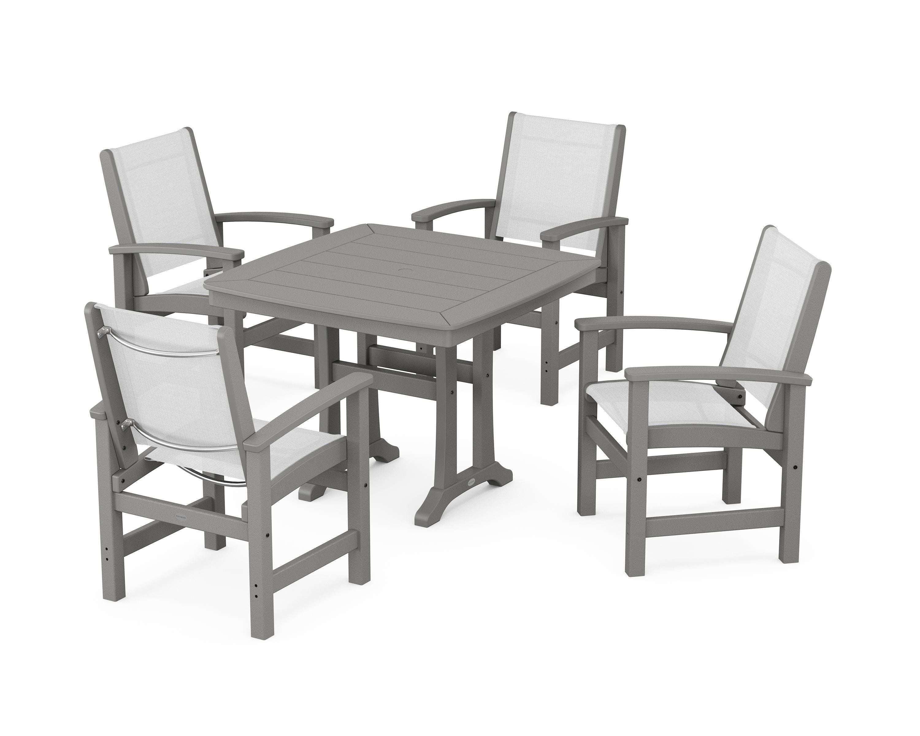 POLYWOOD® Coastal 5-Piece Dining Set with Trestle Legs in Slate Grey / White Sling