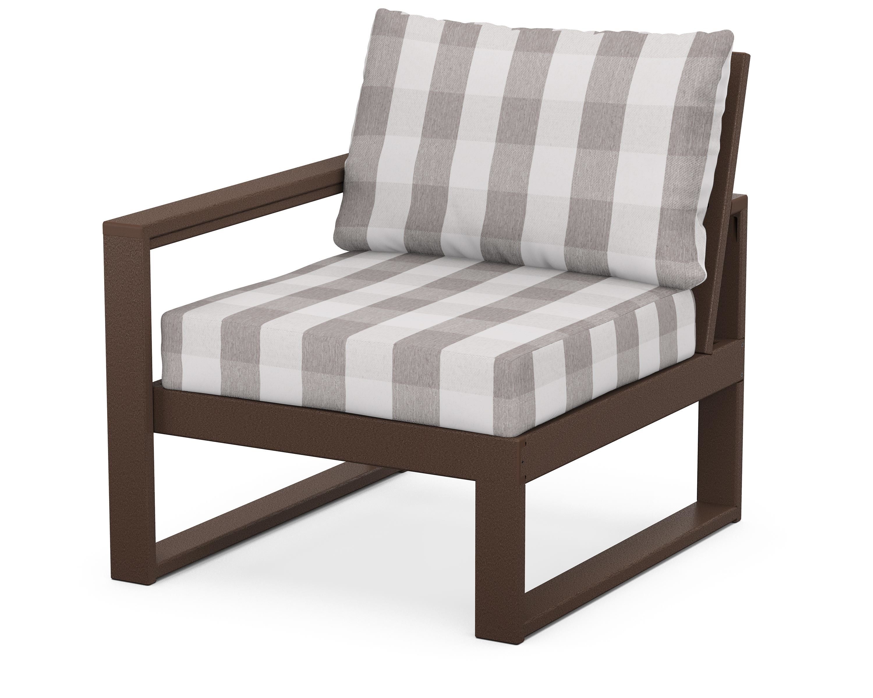 POLYWOOD® EDGE Modular Left Arm Chair in Mahogany / Buffalo Plaid Grey Mist