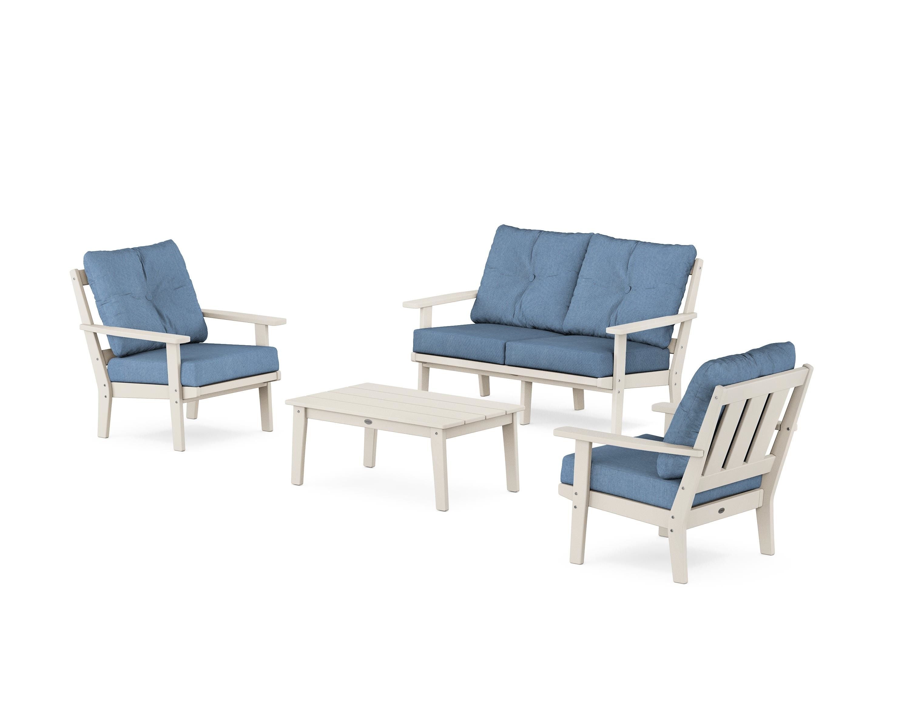 POLYWOOD® Oxford 4-Piece Deep Seating Set with Loveseat in Sand / Sky Blue