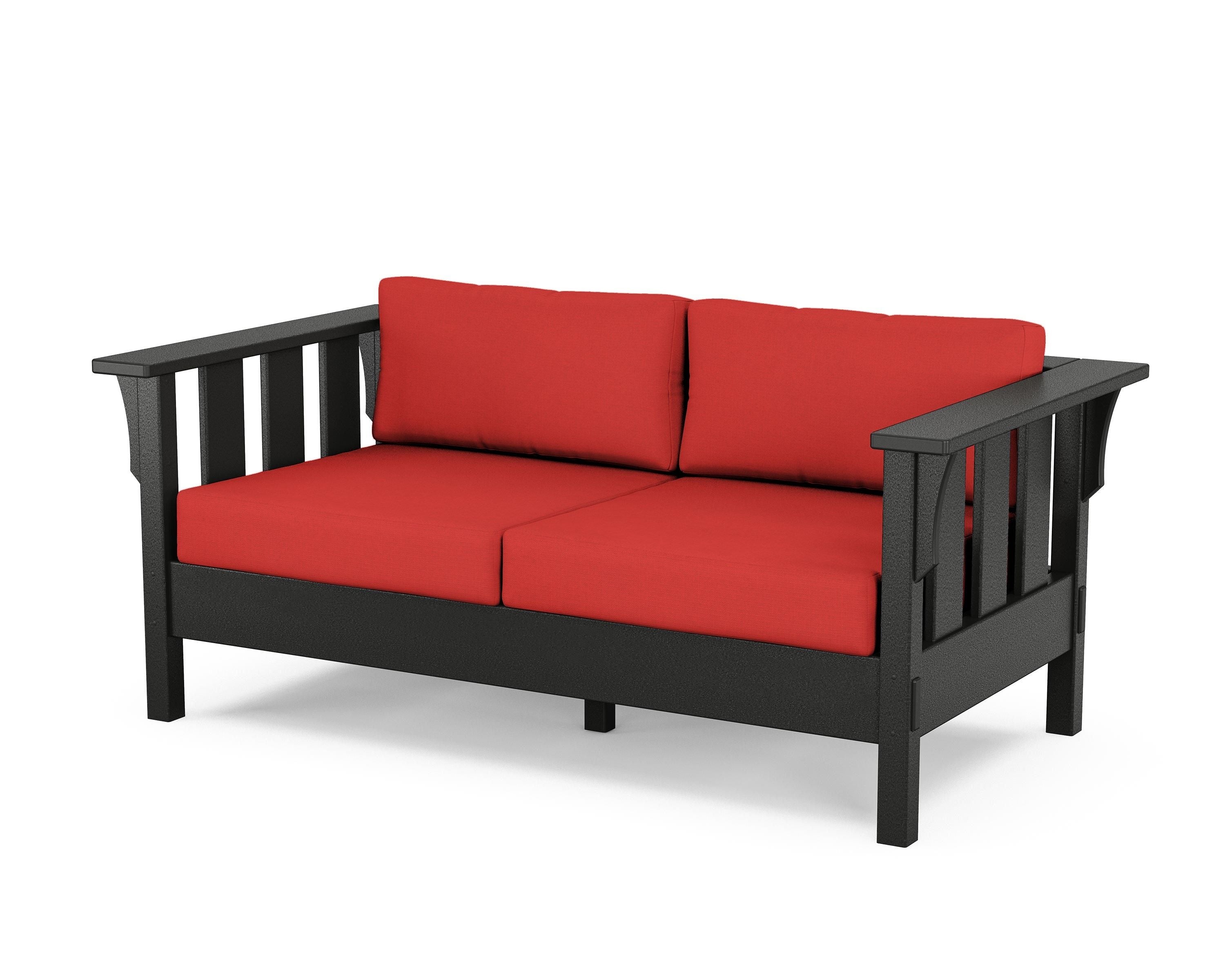 Martha Stewart by POLYWOOD® Acadia Deep Seating Loveseat in Black / Crimson Linen