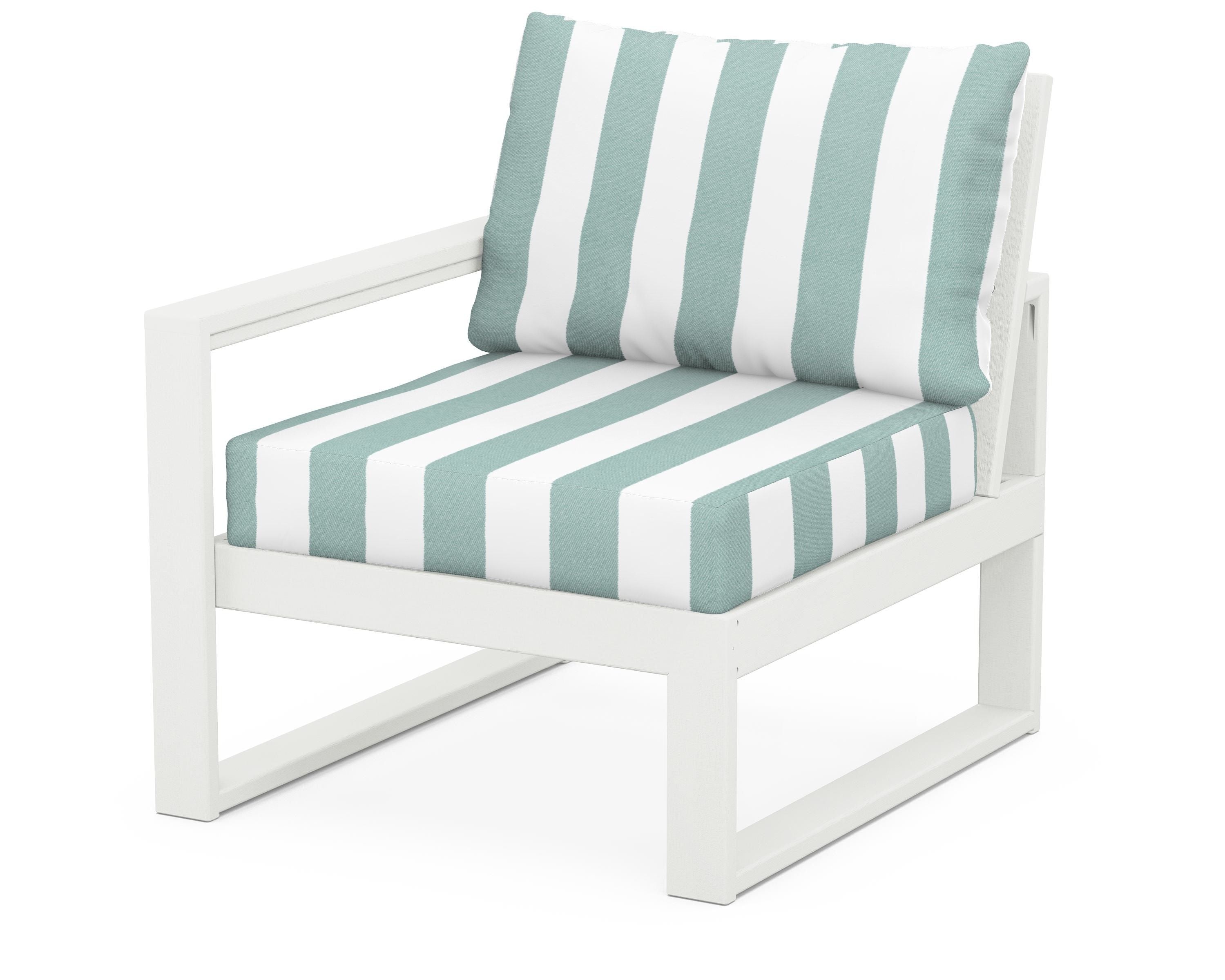 POLYWOOD® EDGE Modular Left Arm Chair in Vintage White / Cabana Stripe Glacier Spa