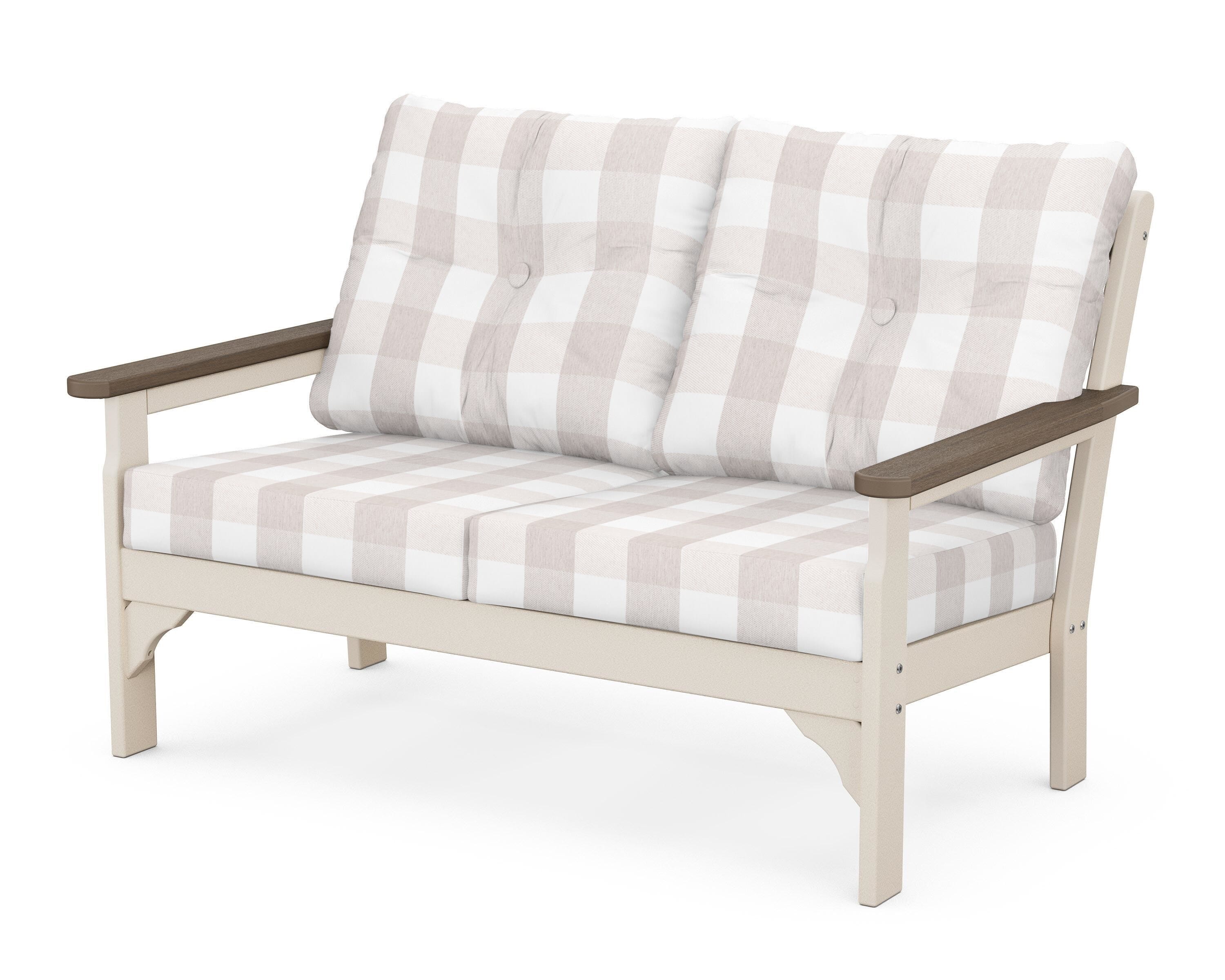 POLYWOOD® Vineyard Deep Seating Loveseat in Sand / Kona / Buffalo Plaid Dune Burlap