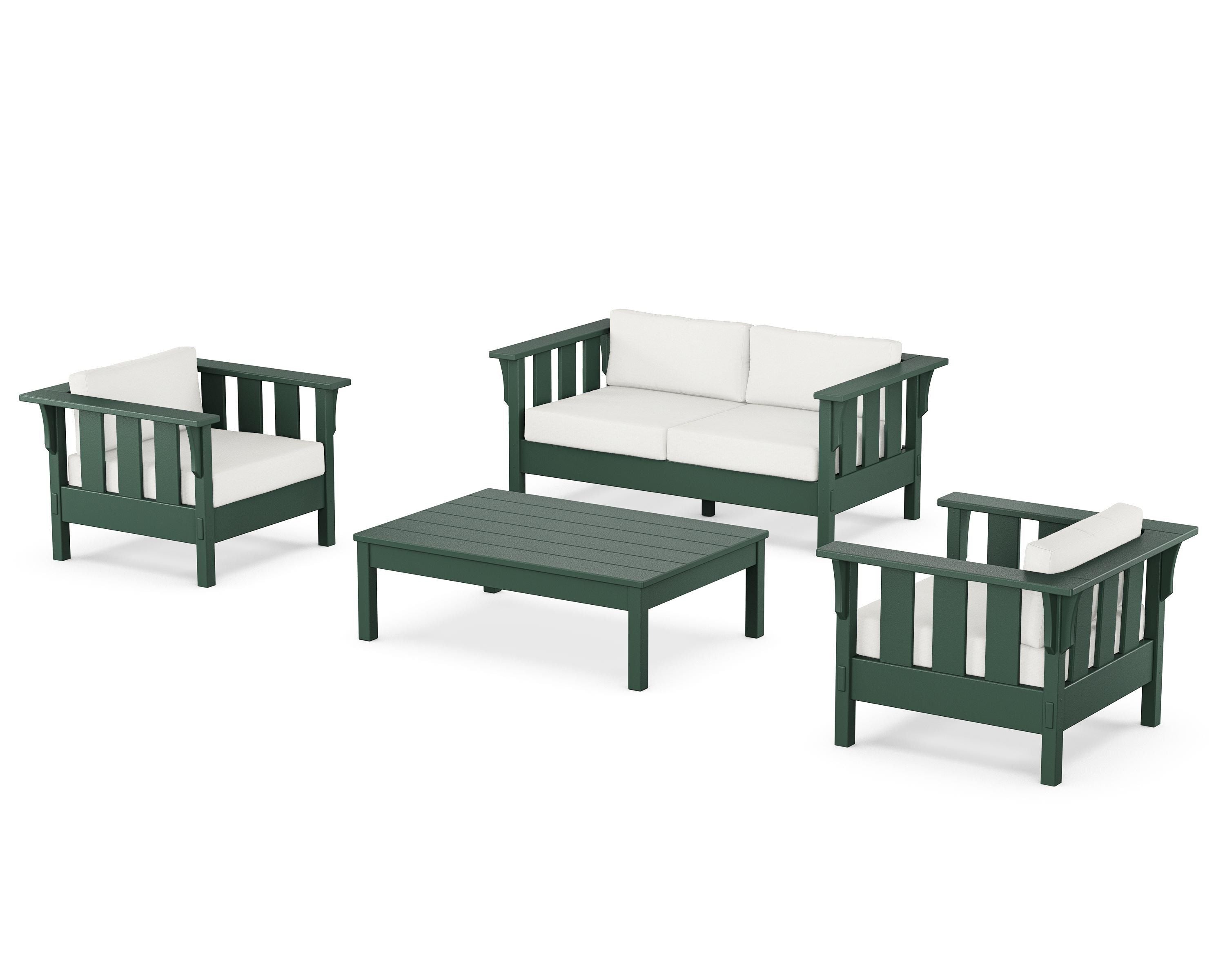 Martha Stewart by POLYWOOD® Acadia 4-Piece Deep Seating Set with Loveseat in Green / Natural Linen